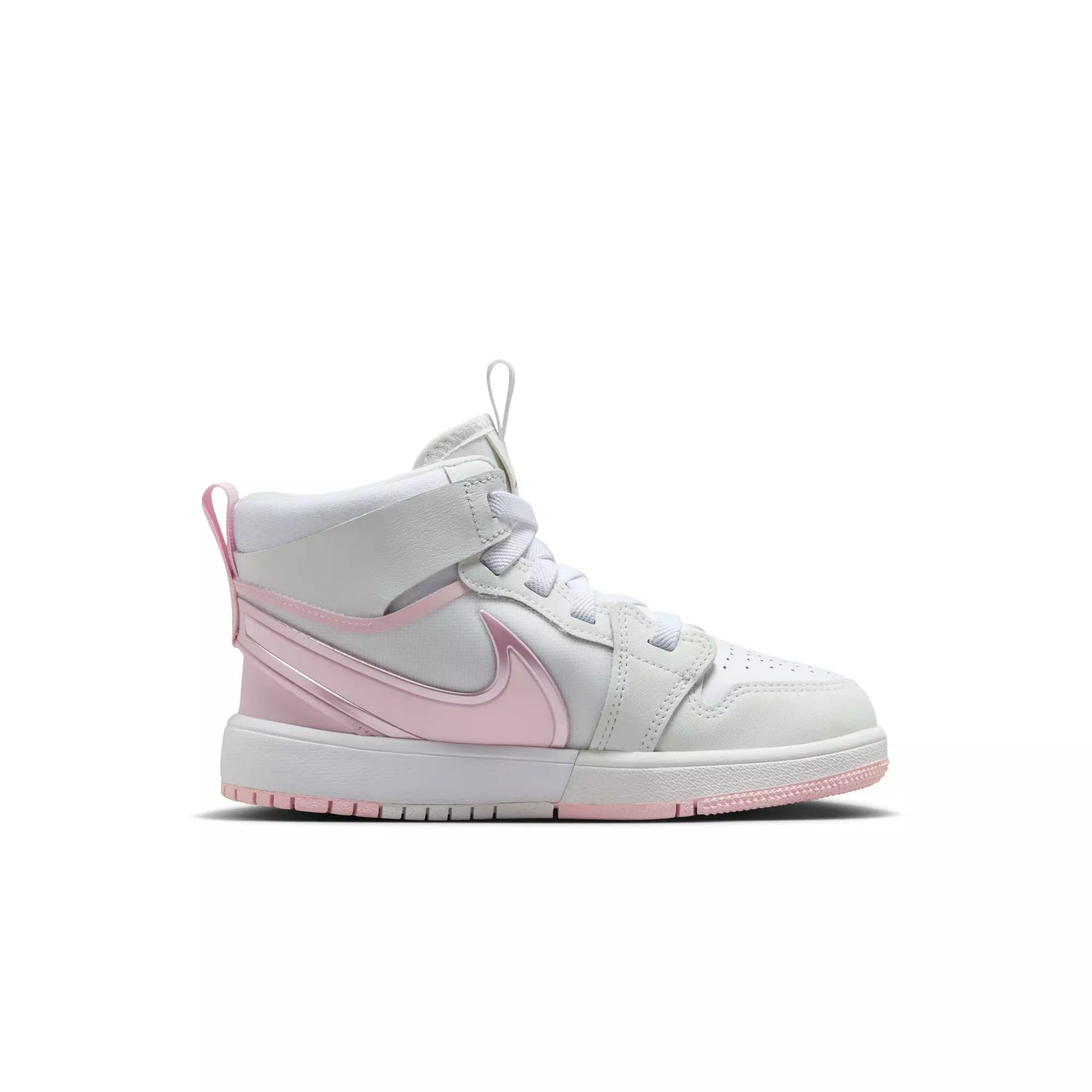 Jordan 1 Mid RM EasyOn "White/Pink Foam/Fire Red" Preschool Girls' Shoe - PINK/WHITE