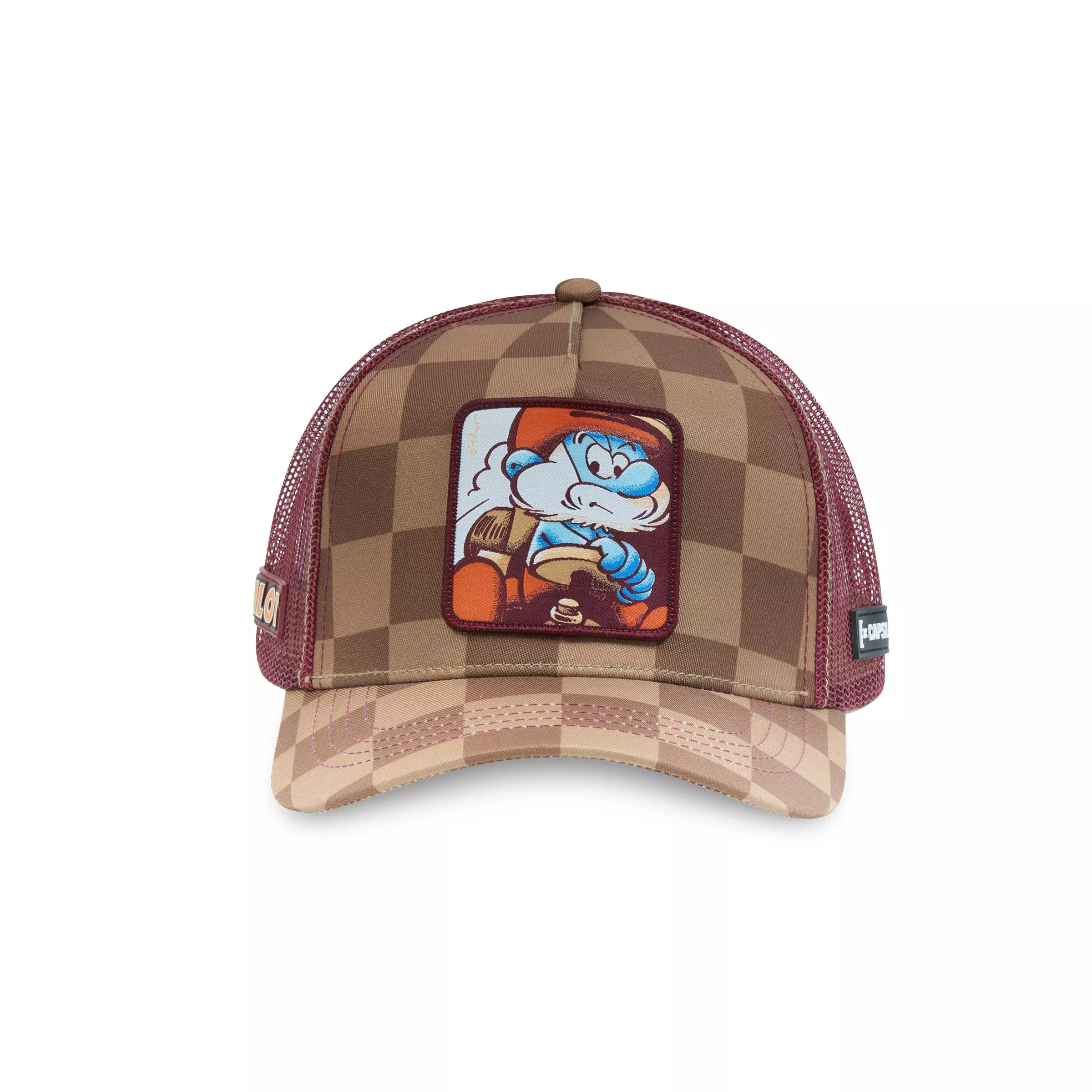 Capslab Papa Smurf Checkered Trucker Snapback Hat-Tan/Brown - TAN/BROWN