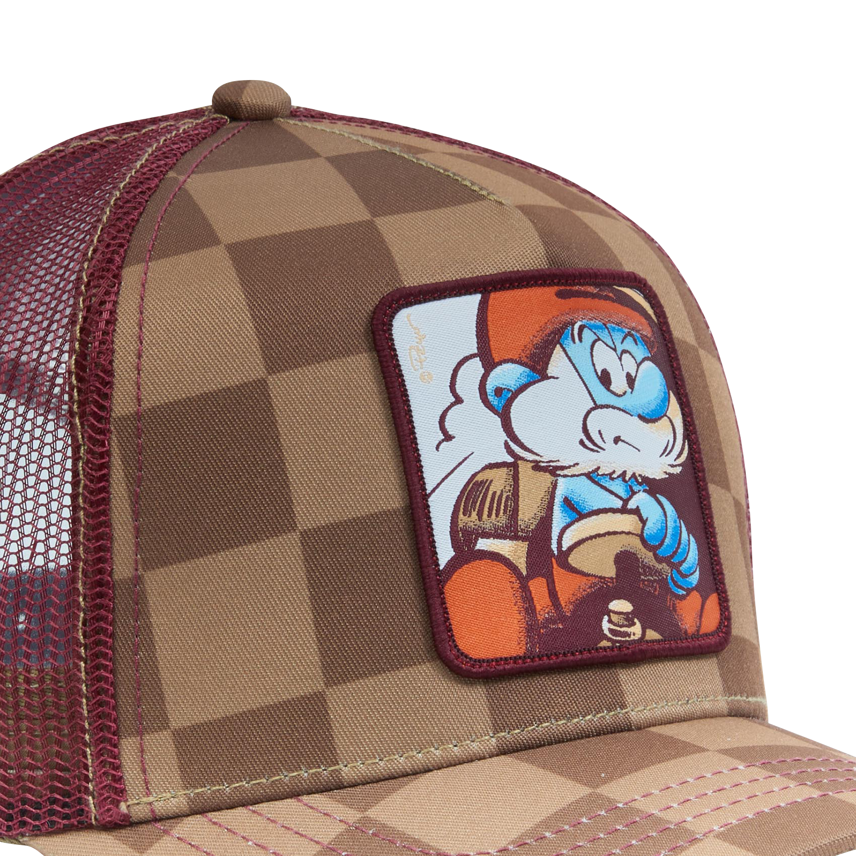 Capslab Papa Smurf Checkered Trucker Snapback Hat-Tan/Brown - TAN/BROWN Thumbnail View 4
