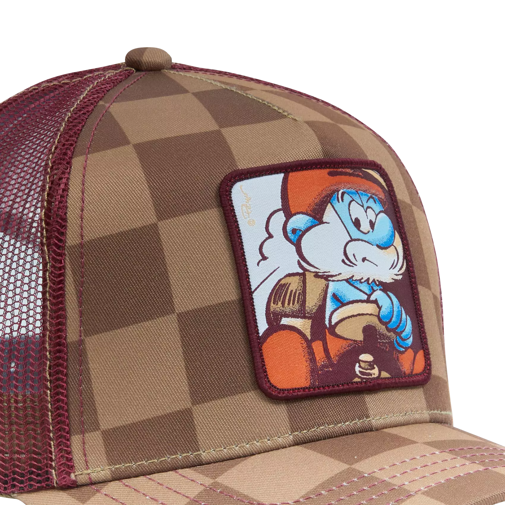 Capslab Papa Smurf Checkered Trucker Snapback Hat-Tan/Brown - TAN/BROWN