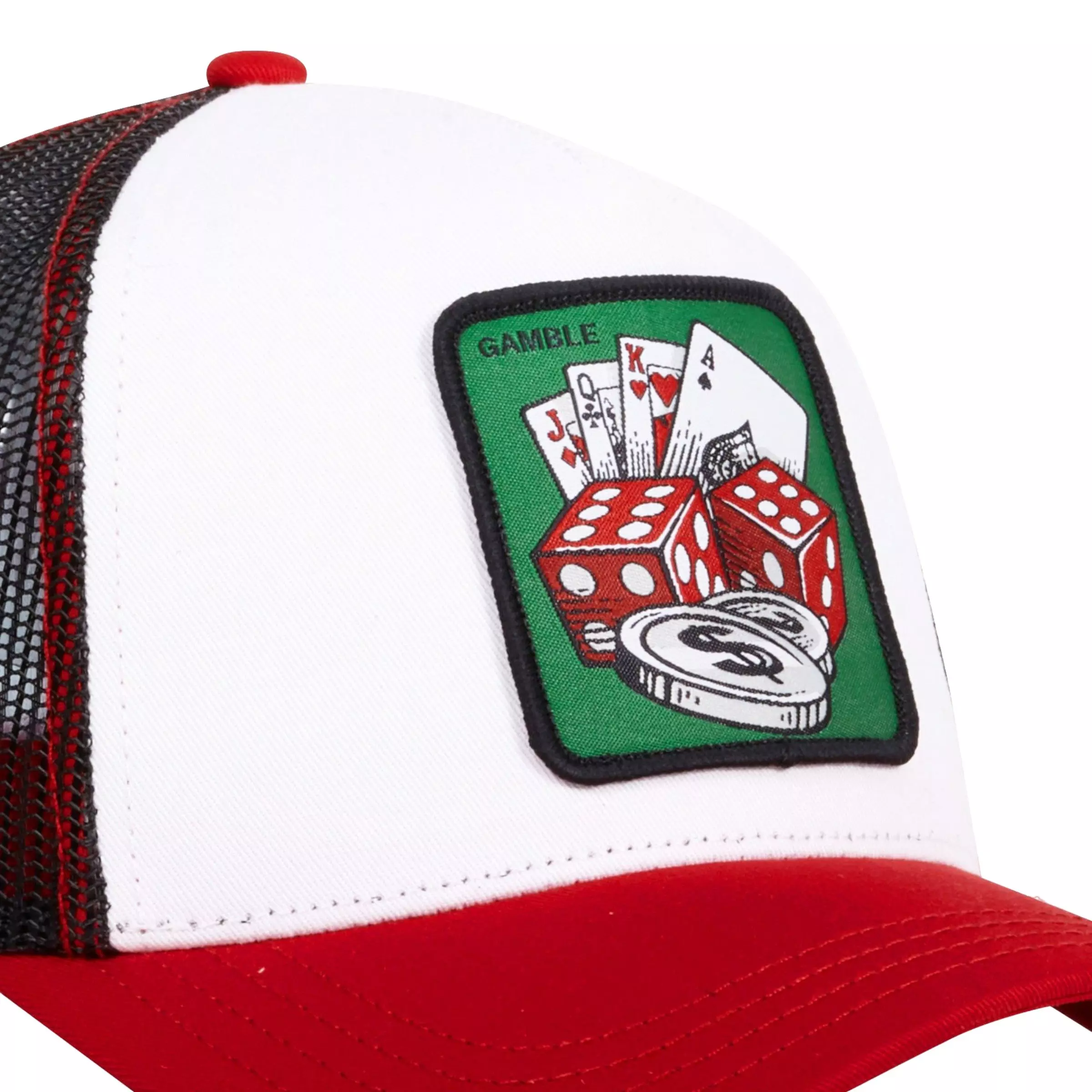 Capslab Gamble Trucker Snapback Hat-White/Red - WHITE/RED
