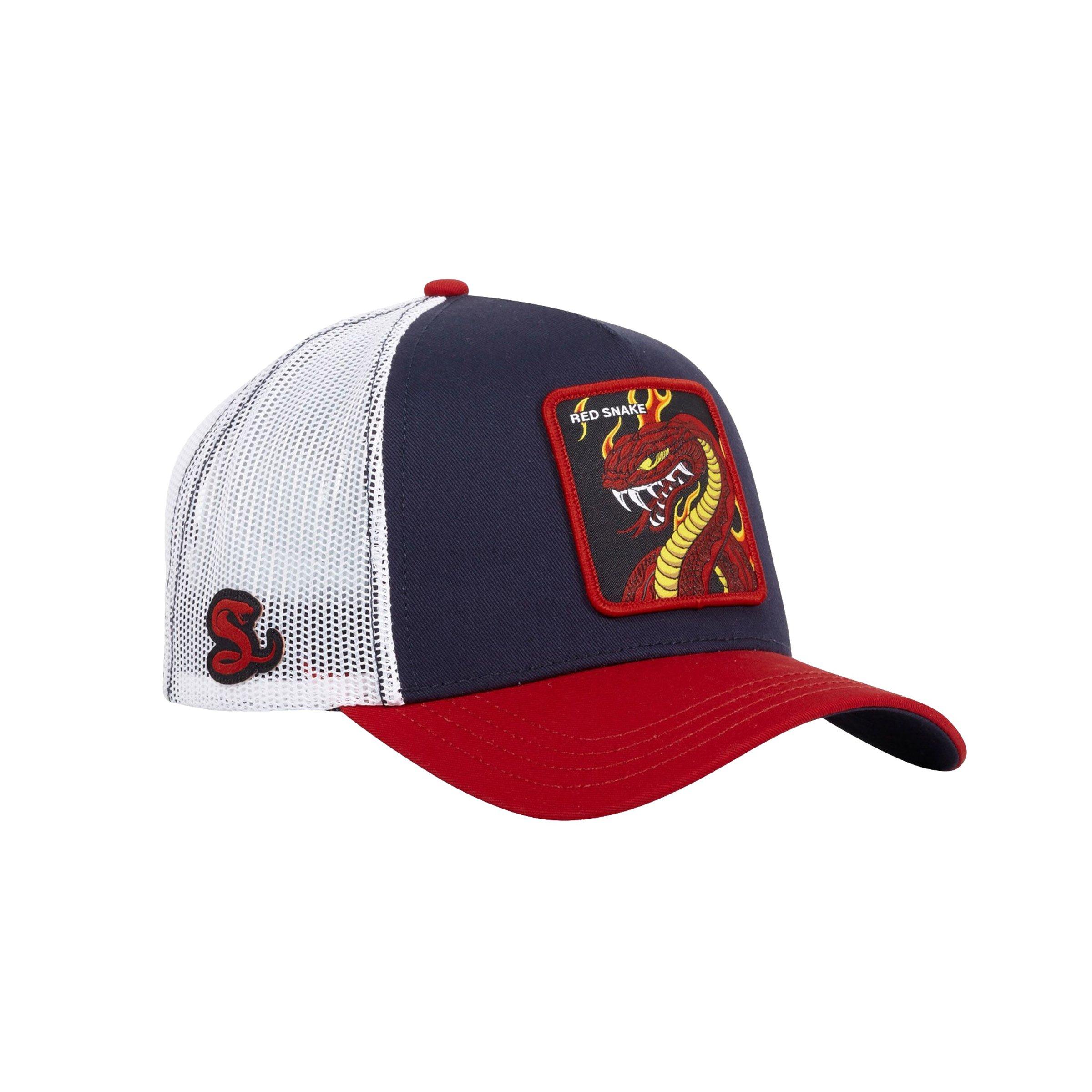 Men's Capslab Red Snake Trucker Cap-Navy/Red