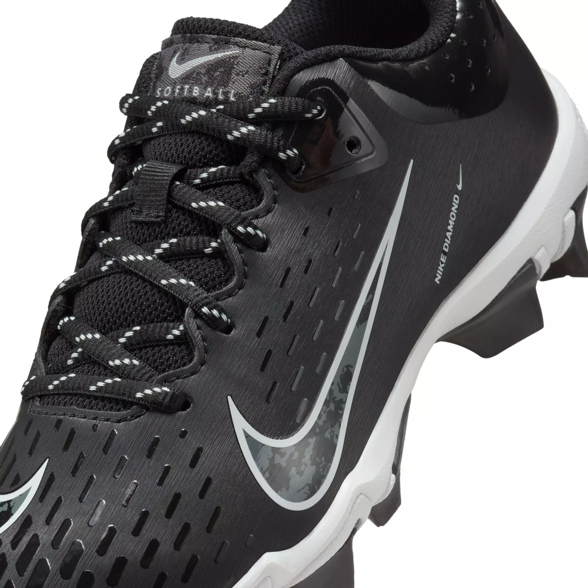 Nike Hyperdiamond 4 Keystone GG "Black/Iron Grey/Pure Platinum" Grade School Girls' Softball Cleat - BLACK/WHITE
