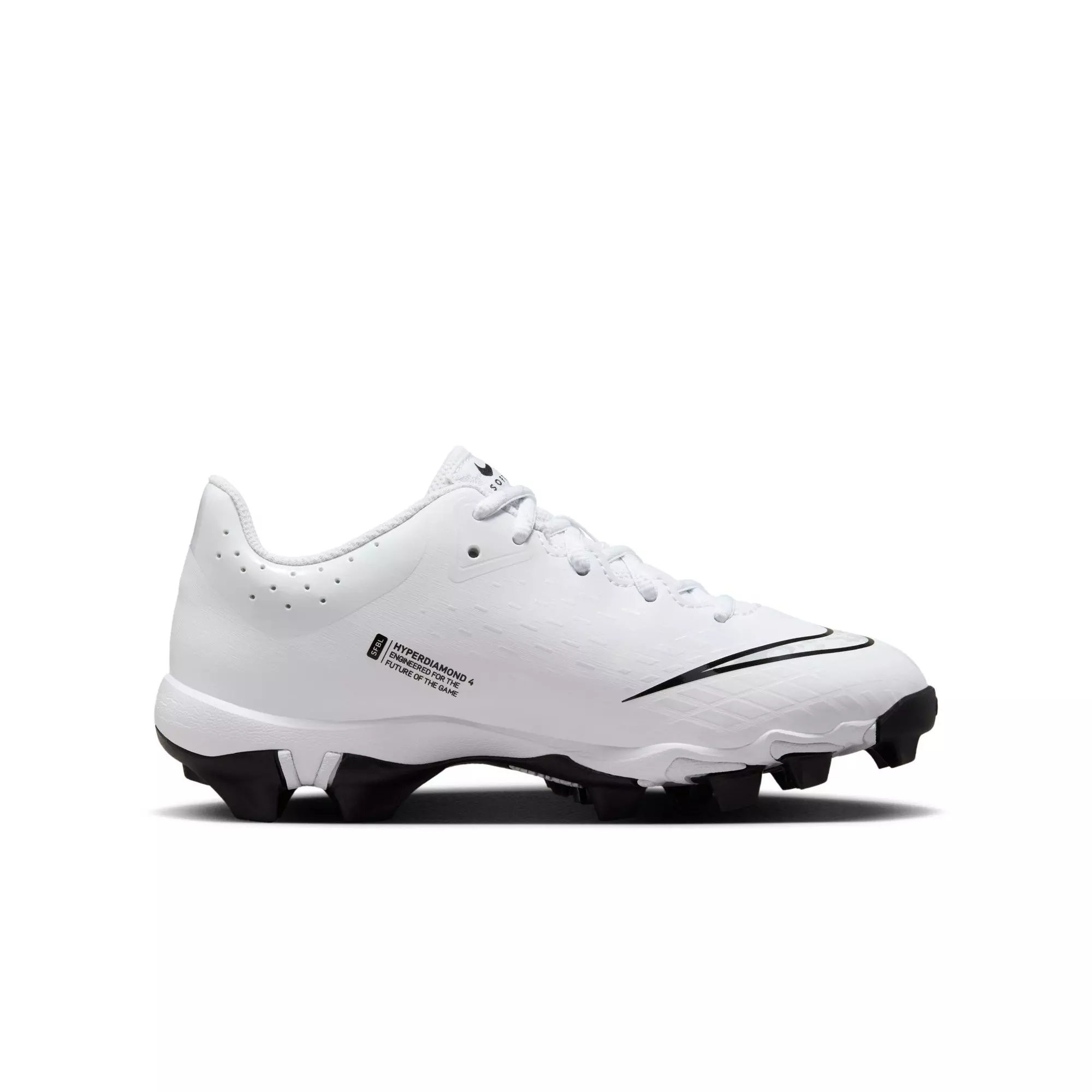 Nike Hyperdiamond 4 Keystone Grade School Girls' "White/Pure Platinum/Black" Softball Cleat - WHITE/BLACK