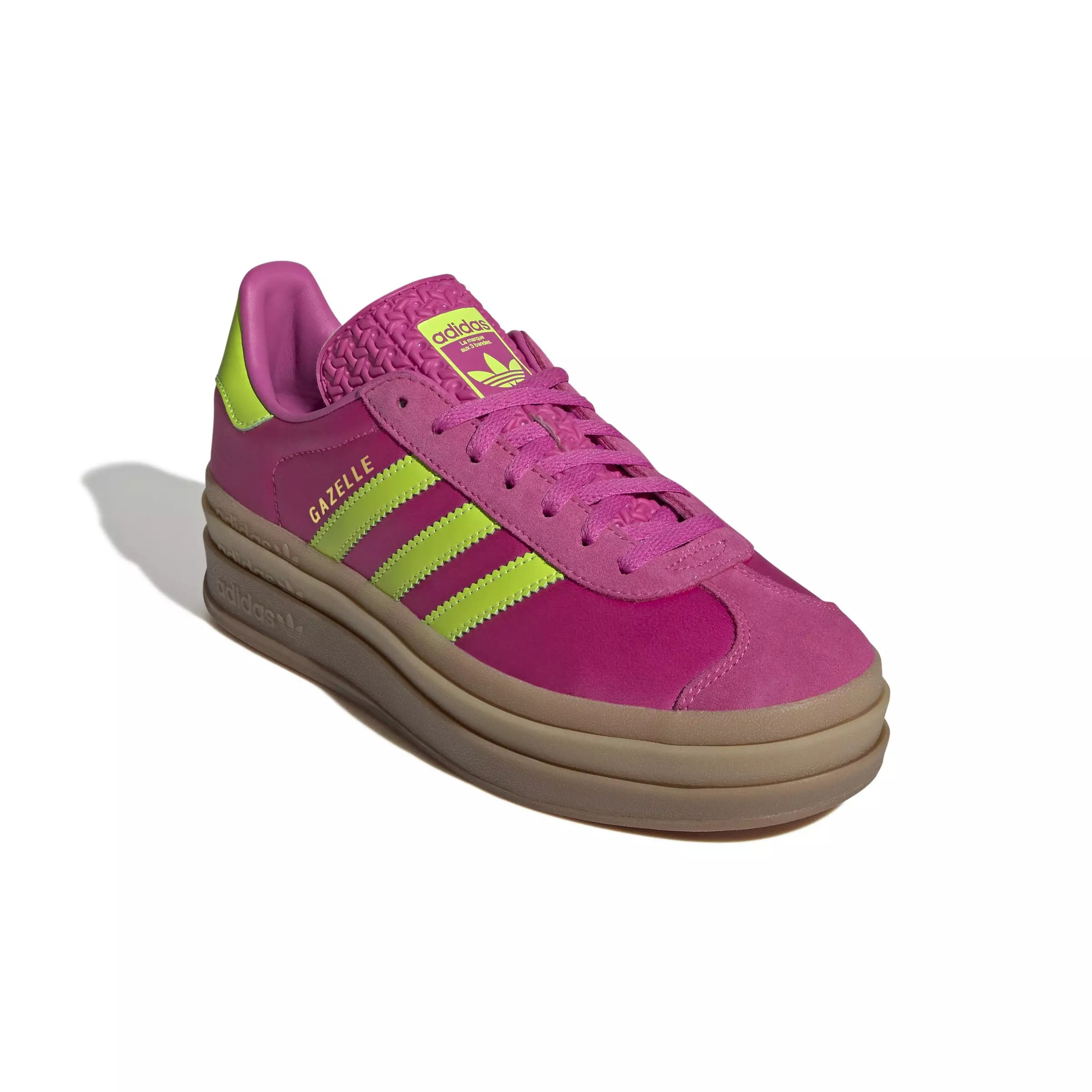adidas Originals Gazelle Bold "Semi Lucid Fuchsia/Solar Slime/Gold Metallic" Women's Shoe - FUCSHIA