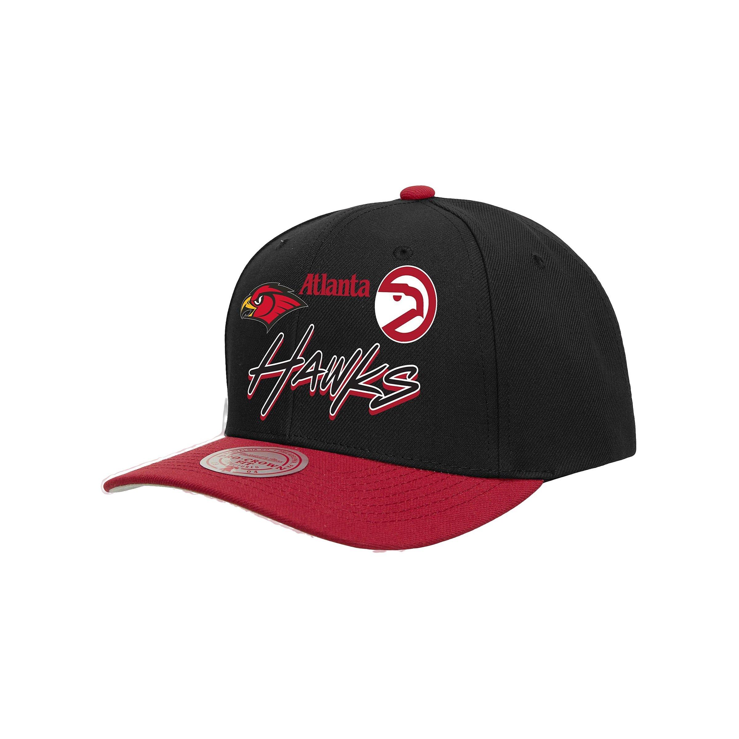 Mitchell & Ness Atlanta Hawks Script Pro Hardwood Classic Black/Red Snapback Hat