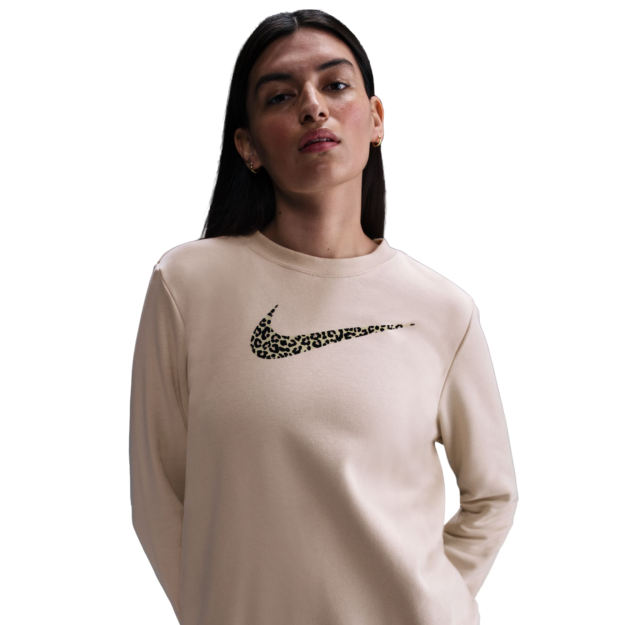 Nike Women's Sportswear Club Fleece Leopard Crewneck Sweatshirt - TAN Thumbnail View 1