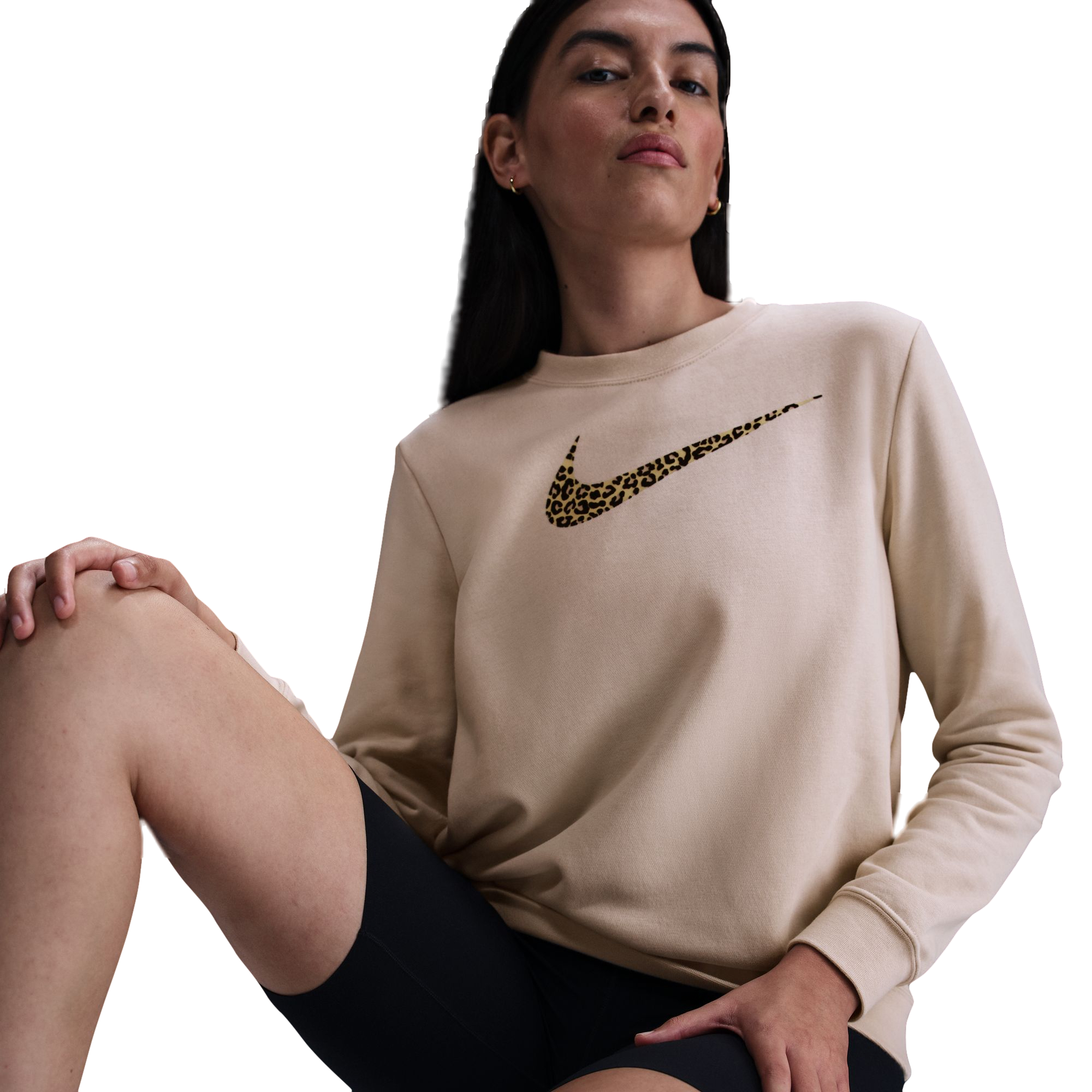 Nike Women's Sportswear Club Fleece Leopard Crewneck Sweatshirt - TAN Thumbnail View 3