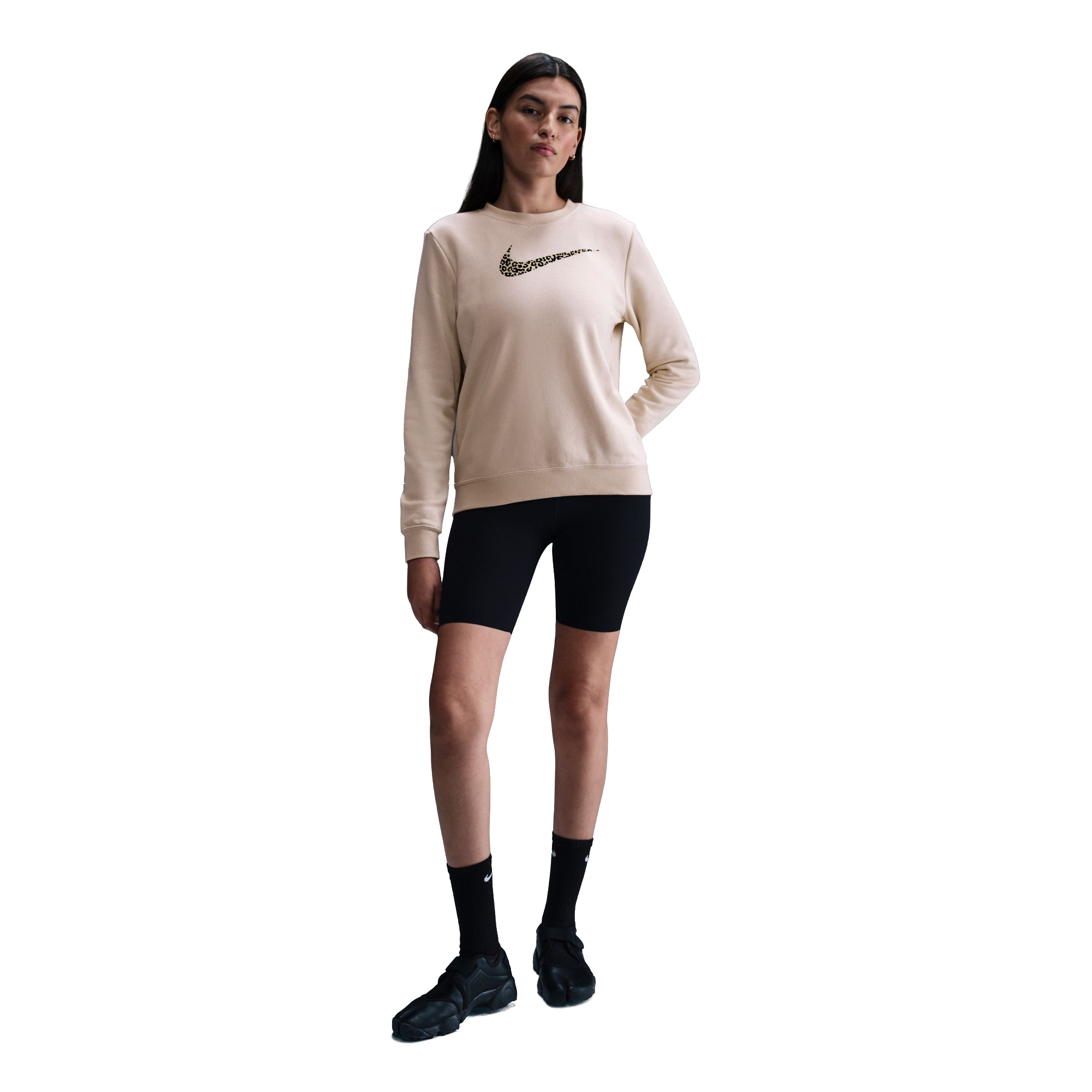 Nike Women's Sportswear Club Fleece Leopard Crewneck Sweatshirt - TAN Thumbnail View 4