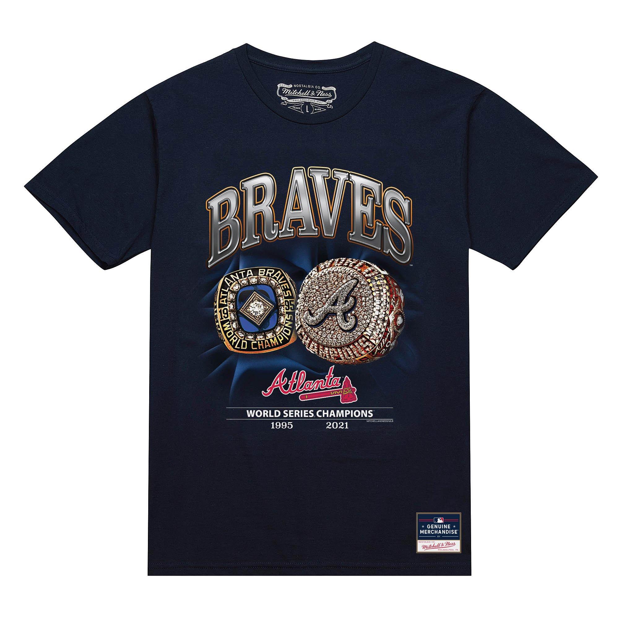 Mitchell & Ness Men's Atlanta Braves Rings Short Sleeve Top - Navy - NAVY Thumbnail View 1