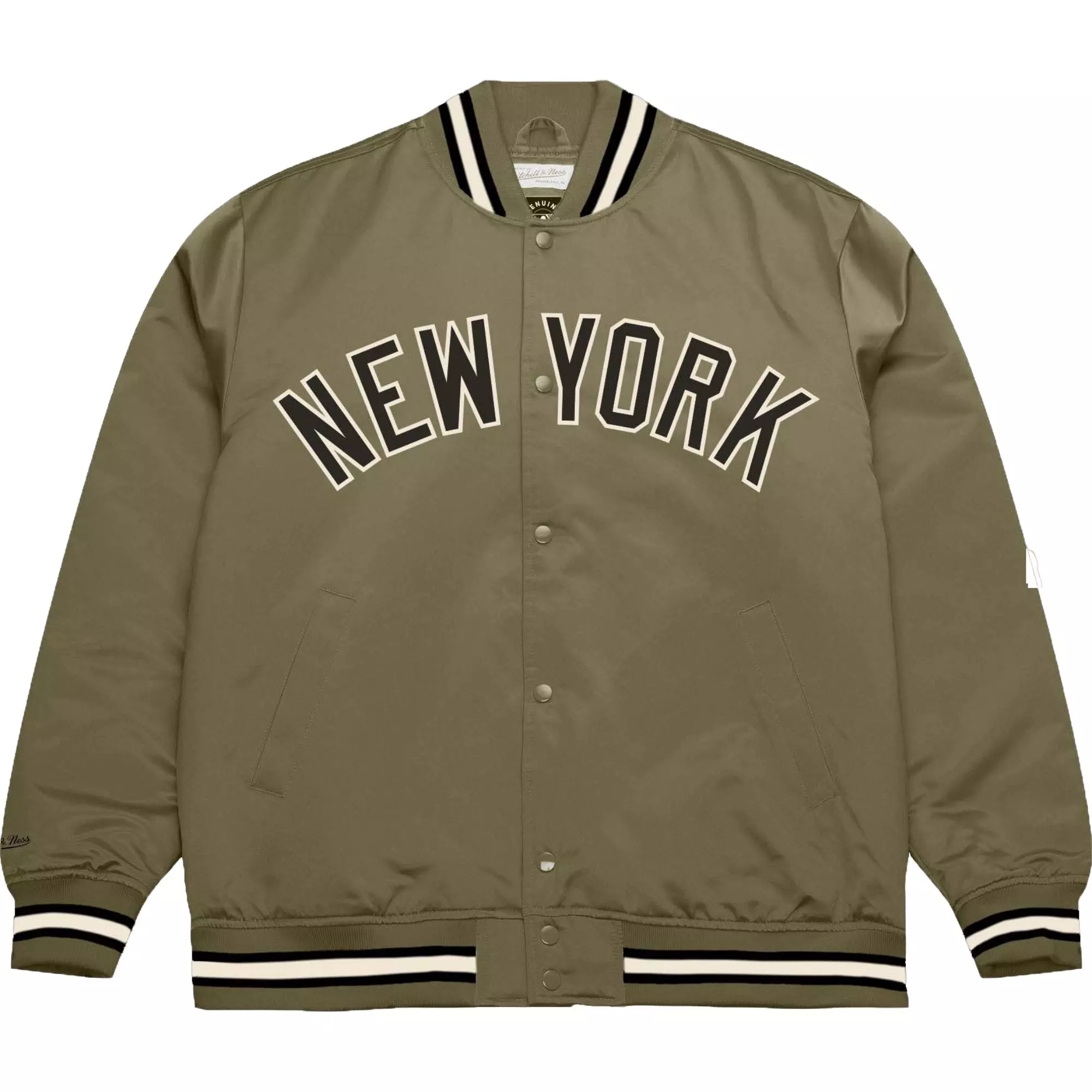Mitchell & Ness Men's New York Yankees Lightweight Satin Jacket - Olive/Black - GREEN/BLACK