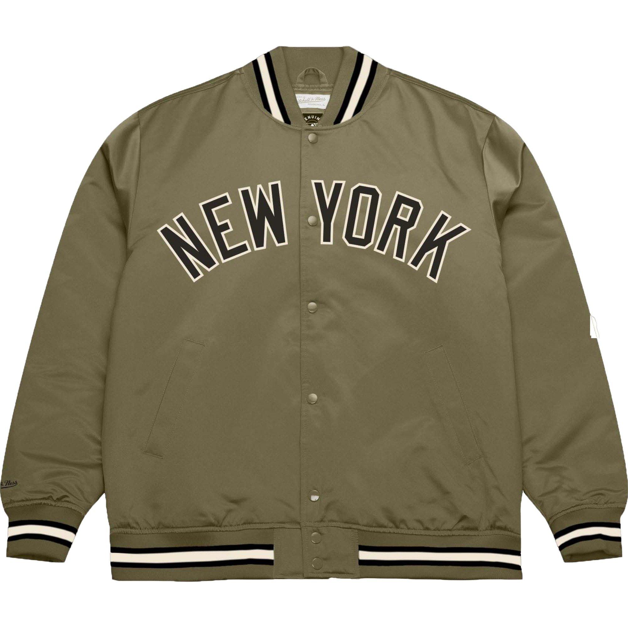 Mitchell & Ness Men's New York Yankees Lightweight Satin Jacket-Olive/Black - GREEN/BLACK Thumbnail View 1