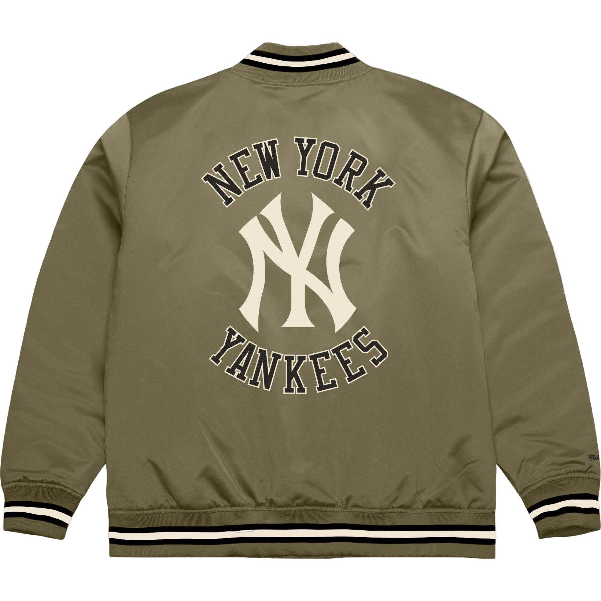 Mitchell & Ness Men's New York Yankees Lightweight Satin Jacket-Olive/Black - GREEN/BLACK Thumbnail View 2