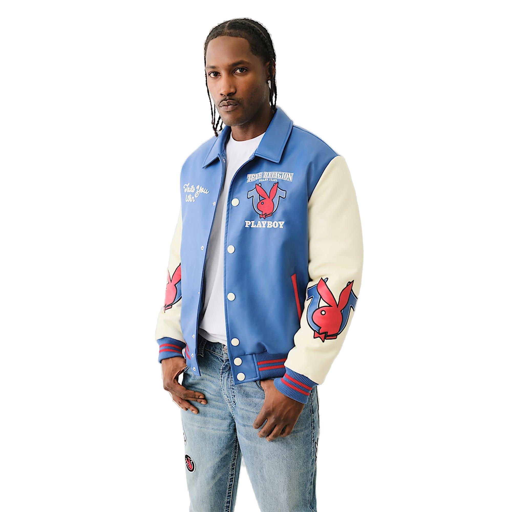 True Religion Men's x Playboy Bomber Varsity Jacket - BLUE