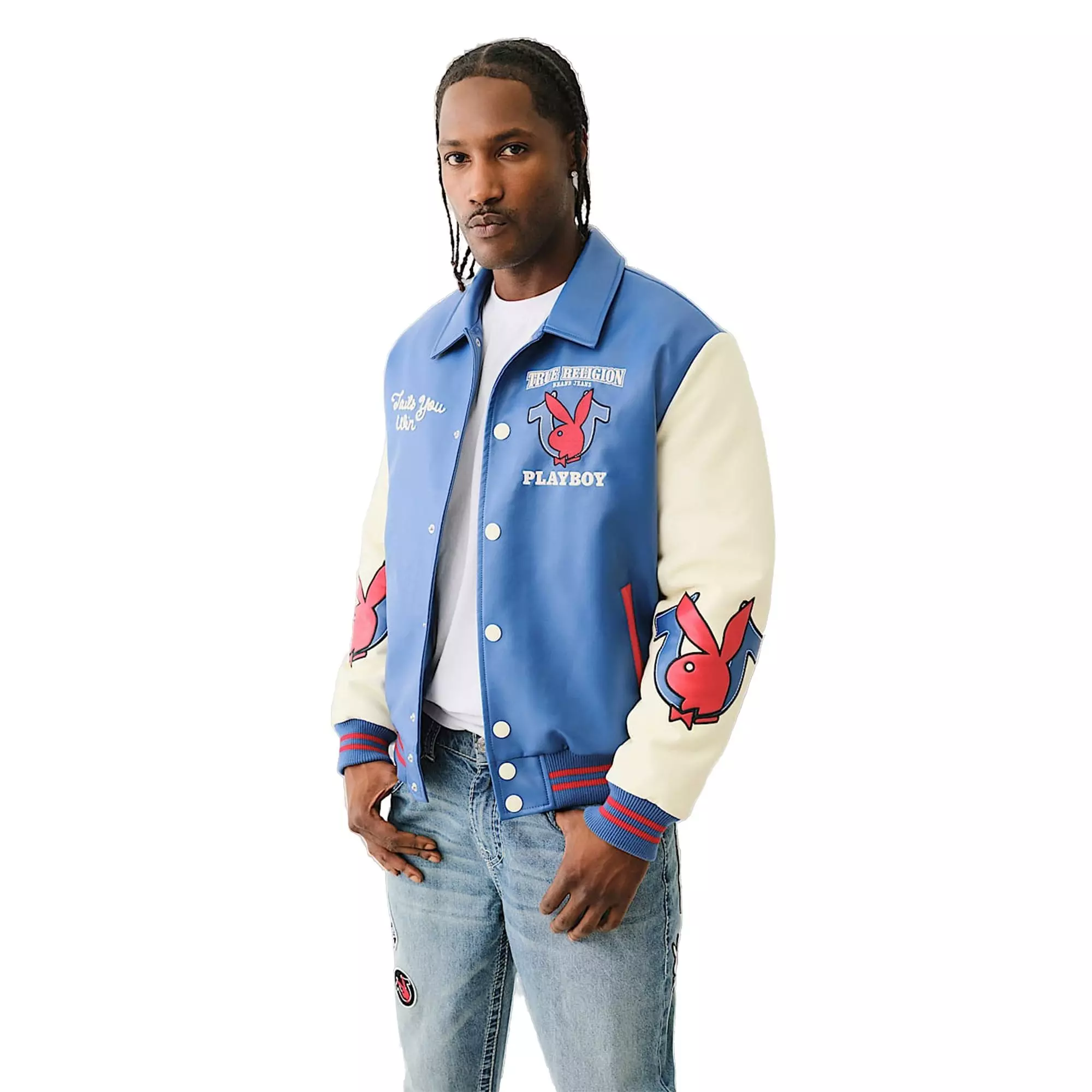 True Religion Men's x Playboy Bomber Varsity Jacket - BLUE