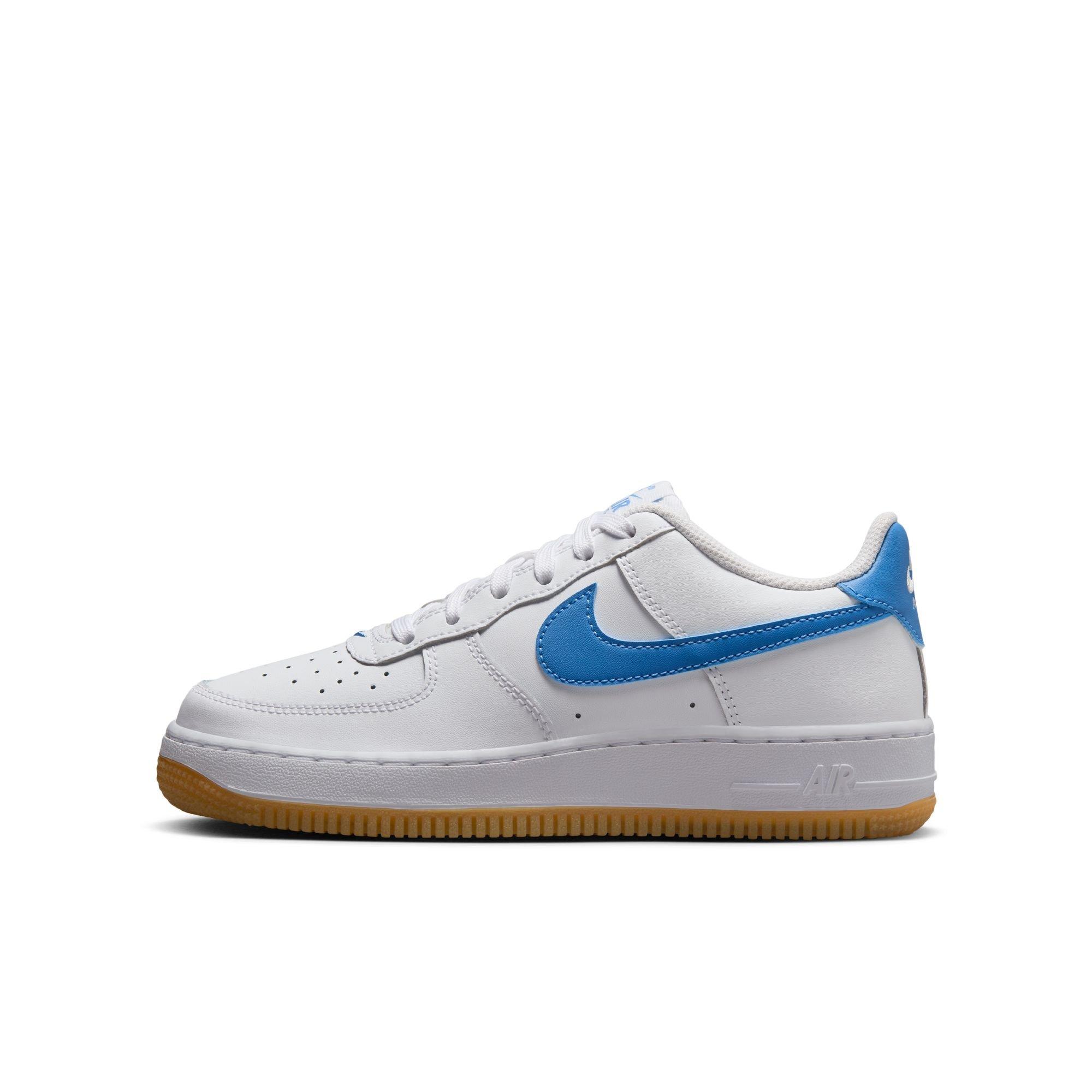 Nike Air Force 1 Grade School Girls' "White/Beyond Blue/Gum Light Brown" Shoe