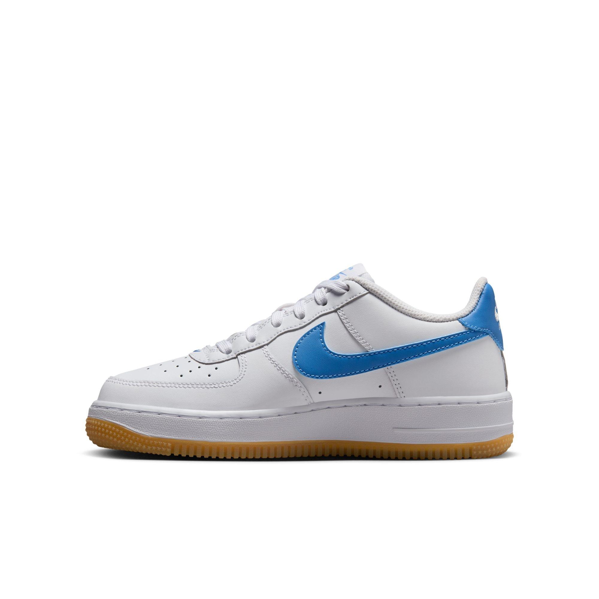 Nike Air Force 1 Grade School Girls' "White/Beyond Blue/Gum Light Brown" Shoe