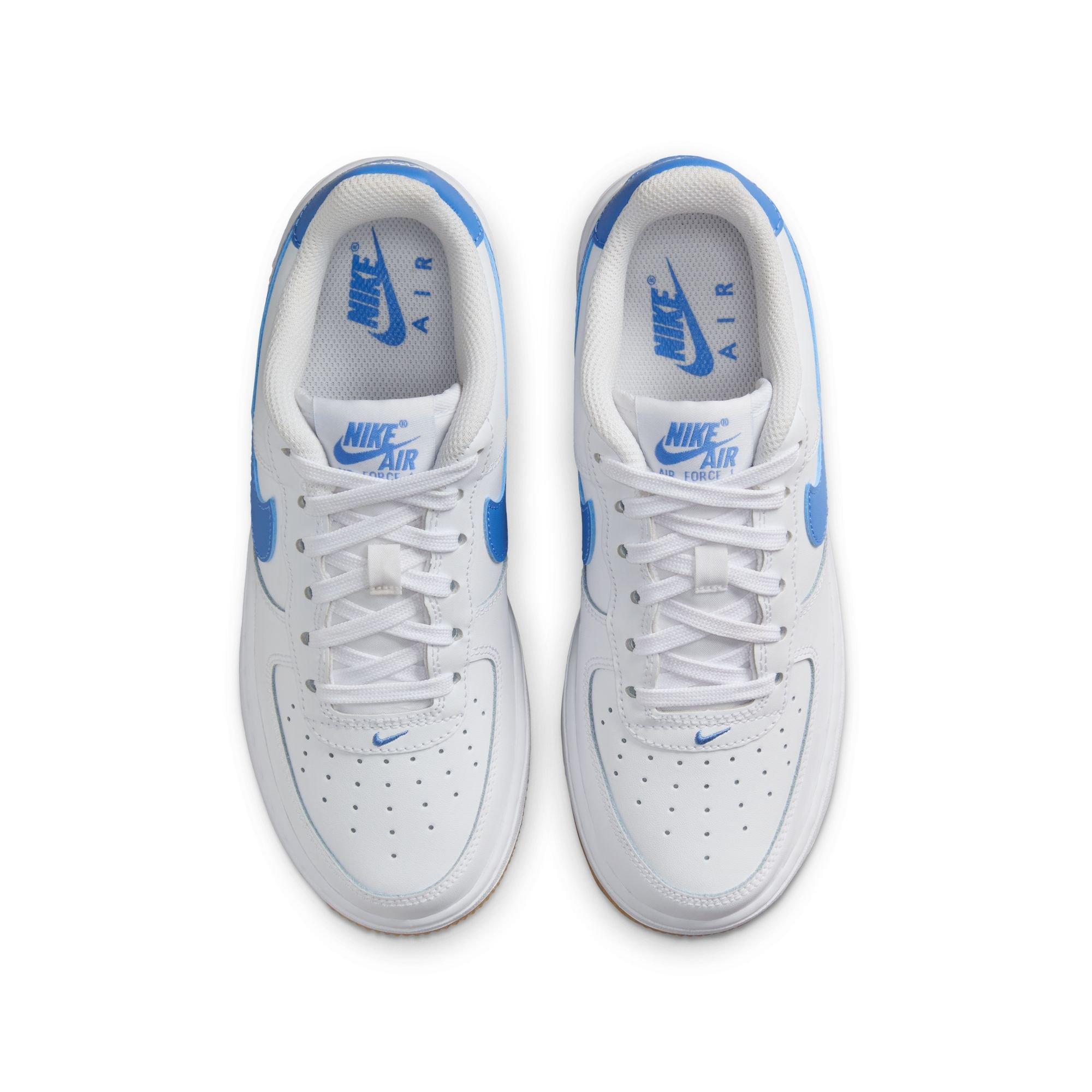 Nike Air Force 1 Grade School Girls' "White/Beyond Blue/Gum Light Brown" Shoe