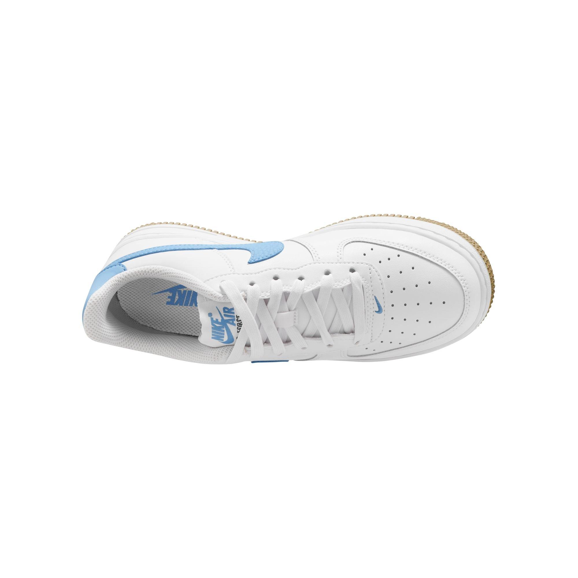 Nike Air Force 1 Grade School Girls' "White/Beyond Blue/Gum Light Brown" Shoe