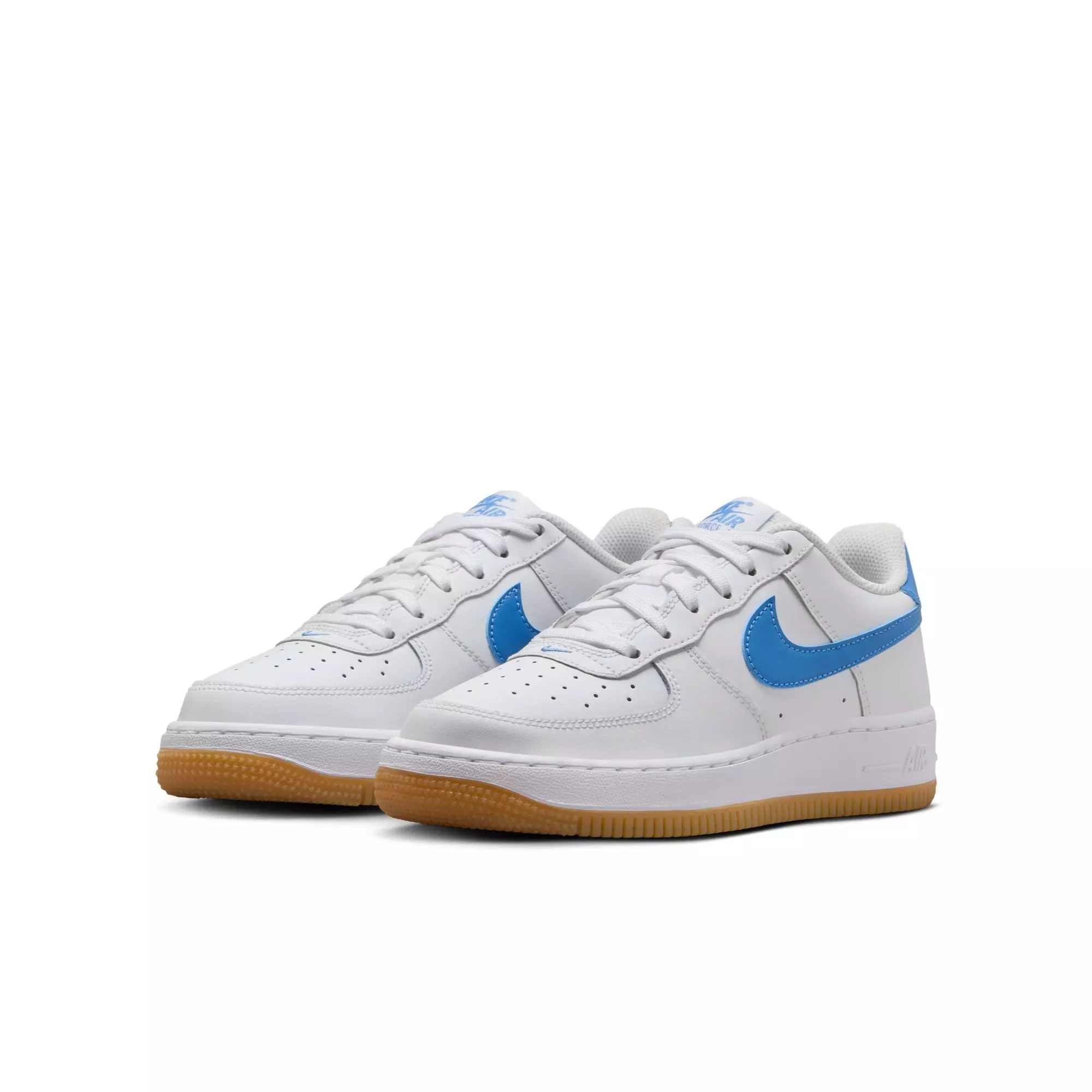 Nike Air Force 1 "White/Beyond Blue/Gum Light Brown" Preschool Girls' Shoe - WHITE/BLUE
