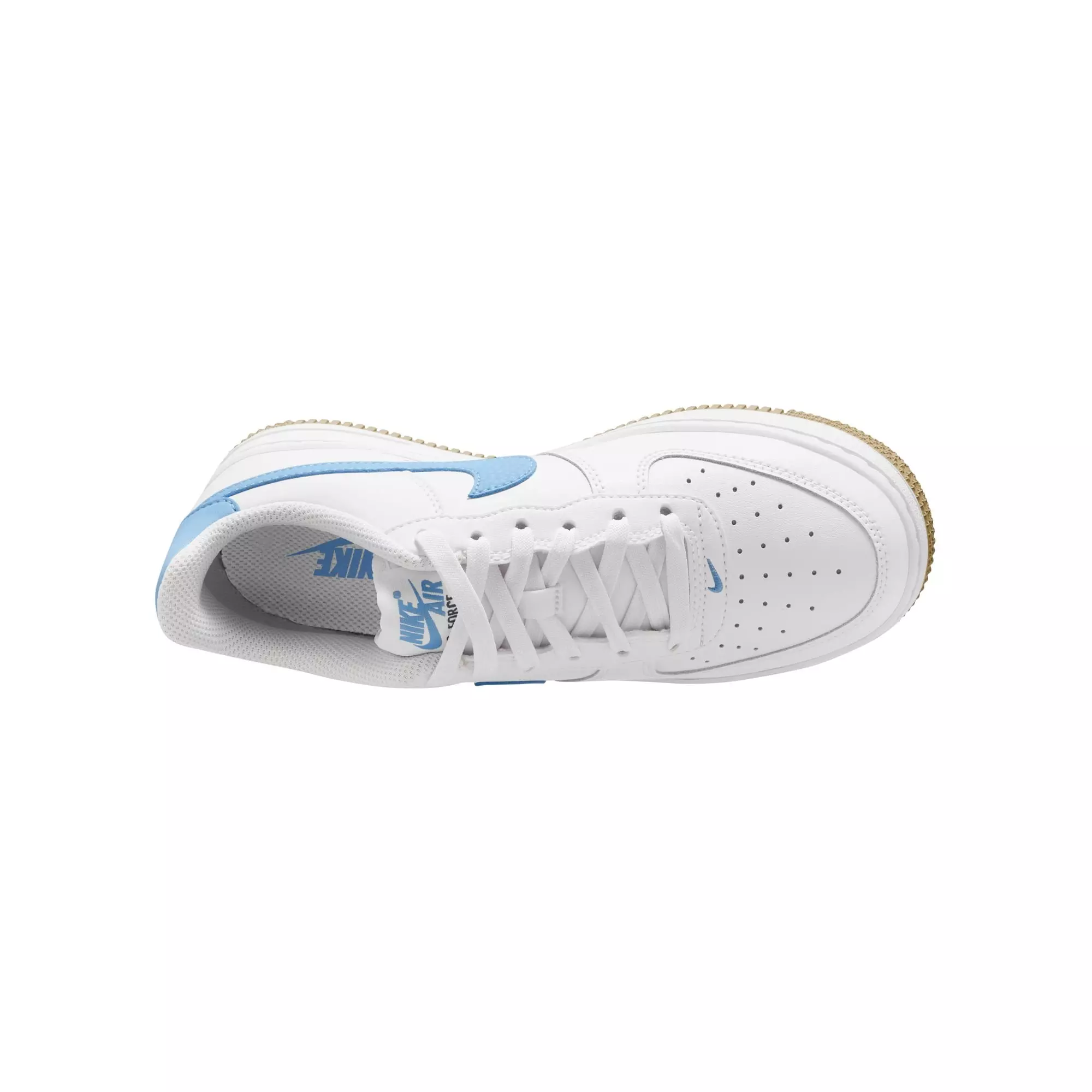 Nike Air Force 1 "White/Beyond Blue/Gum Light Brown" Preschool Girls' Shoe - WHITE/BLUE