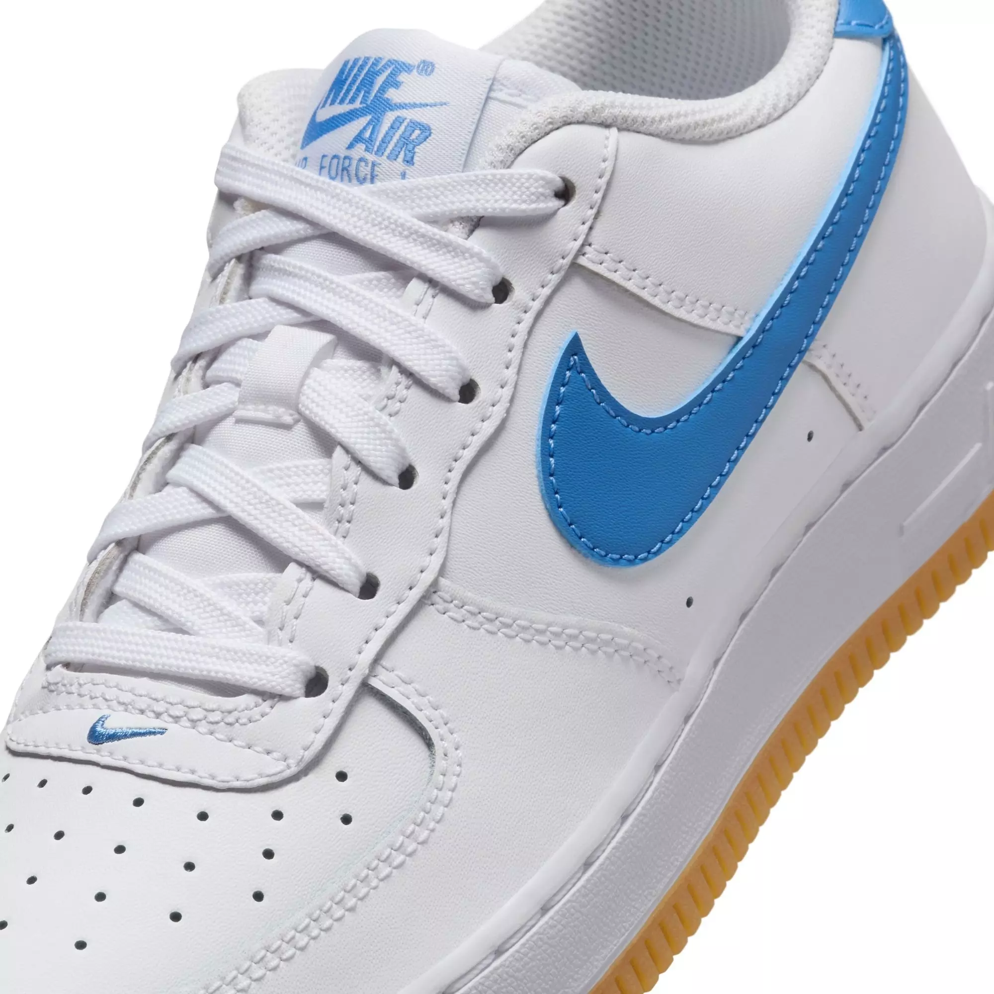 Nike Air Force 1 "White/Beyond Blue/Gum Light Brown" Preschool Girls' Shoe - WHITE/BLUE