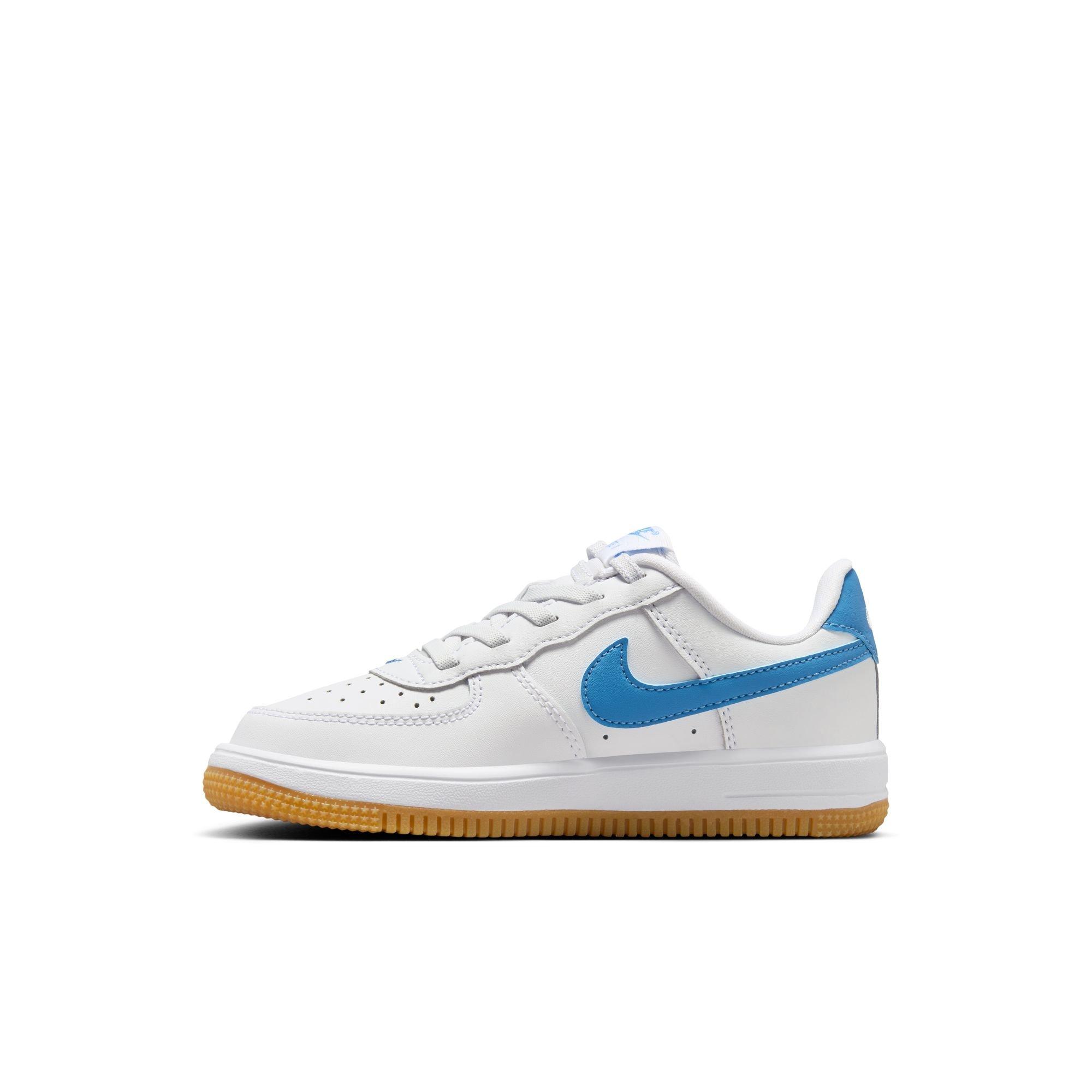 Nike Air Force 1 Low EasyOn Preschool Girls' "White/Blue Beyond/Gum Light Brown" Shoe