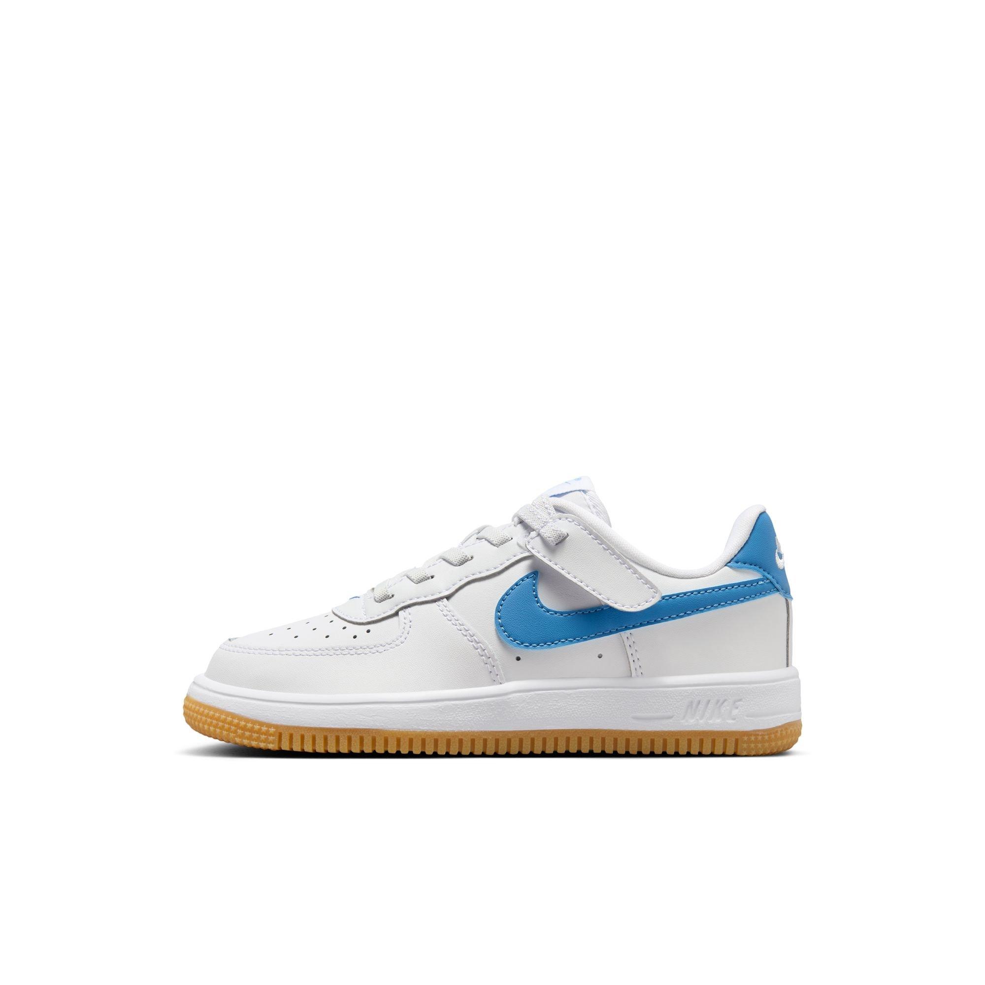 Nike Air Force 1 Low EasyOn Preschool Girls' "White/Blue Beyond/Gum Light Brown" Shoe