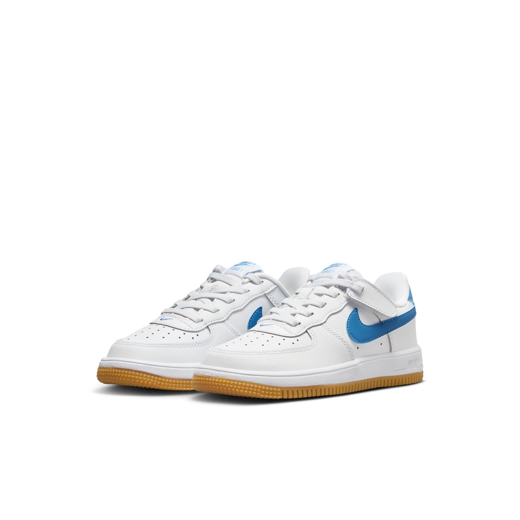 Nike Air Force 1 Low EasyOn Preschool Girls' "White/Blue Beyond/Gum Light Brown" Shoe