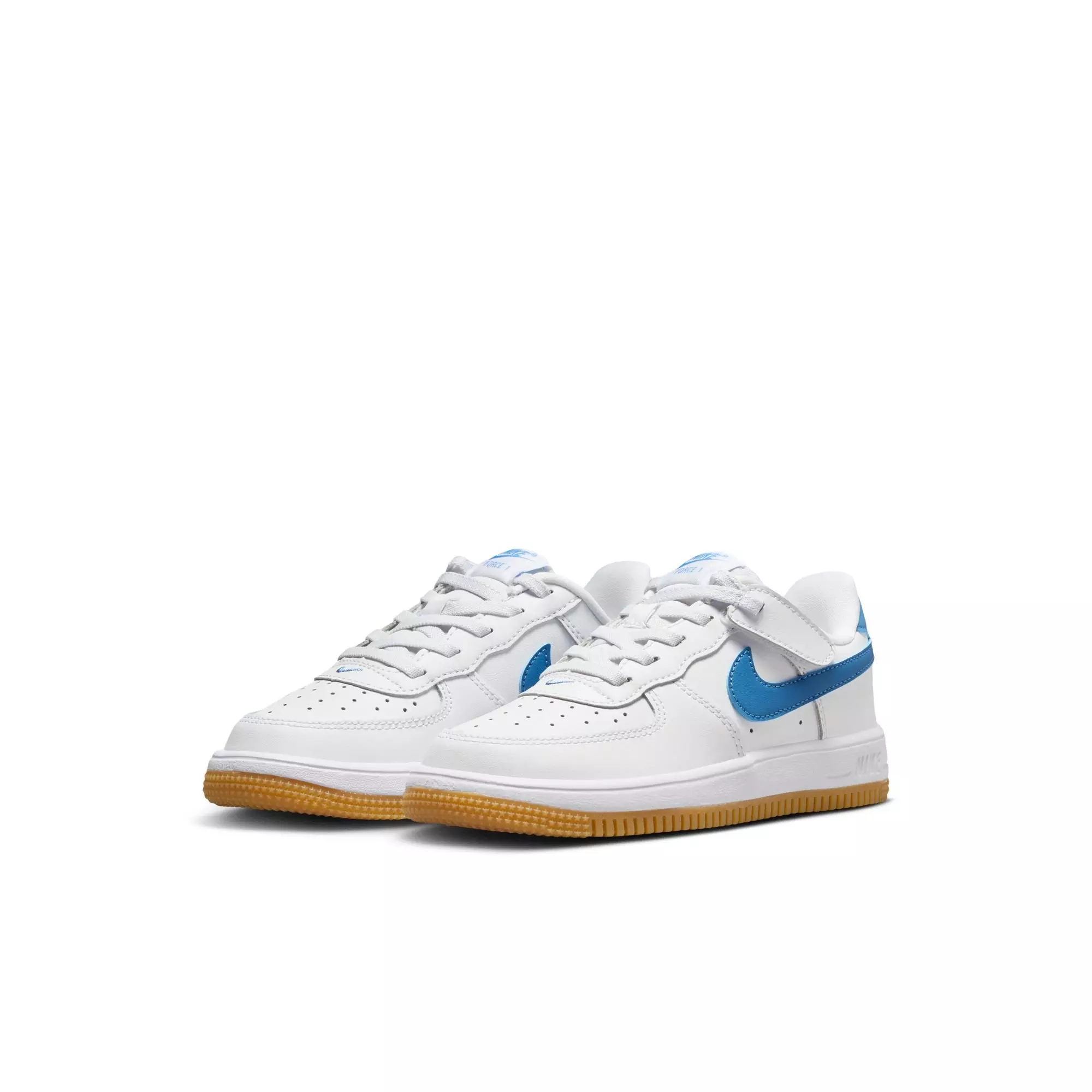 Nike Air Force 1 Low EasyOn "White/Blue Beyond/Gum Light Brown" Preschool Girls' Shoe - WHITE/BLUE