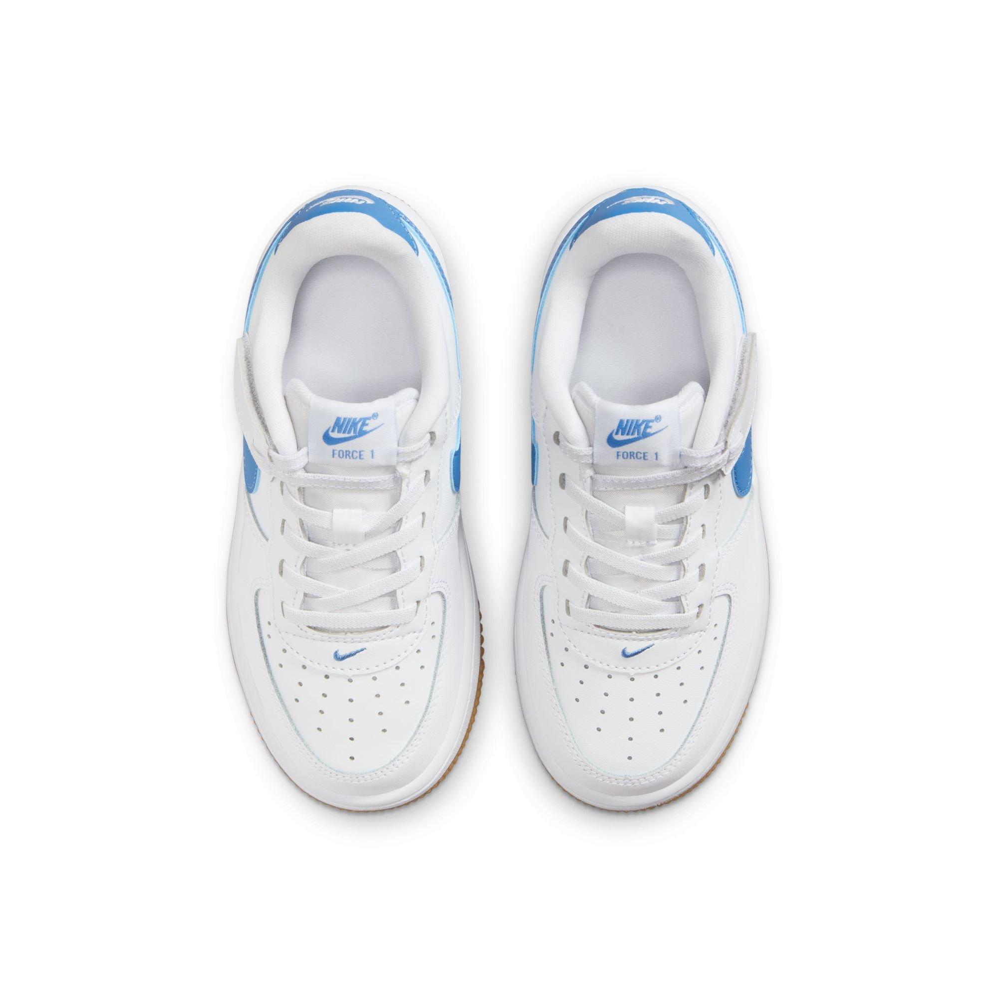 Nike Air Force 1 Low EasyOn Preschool Girls' "White/Blue Beyond/Gum Light Brown" Shoe