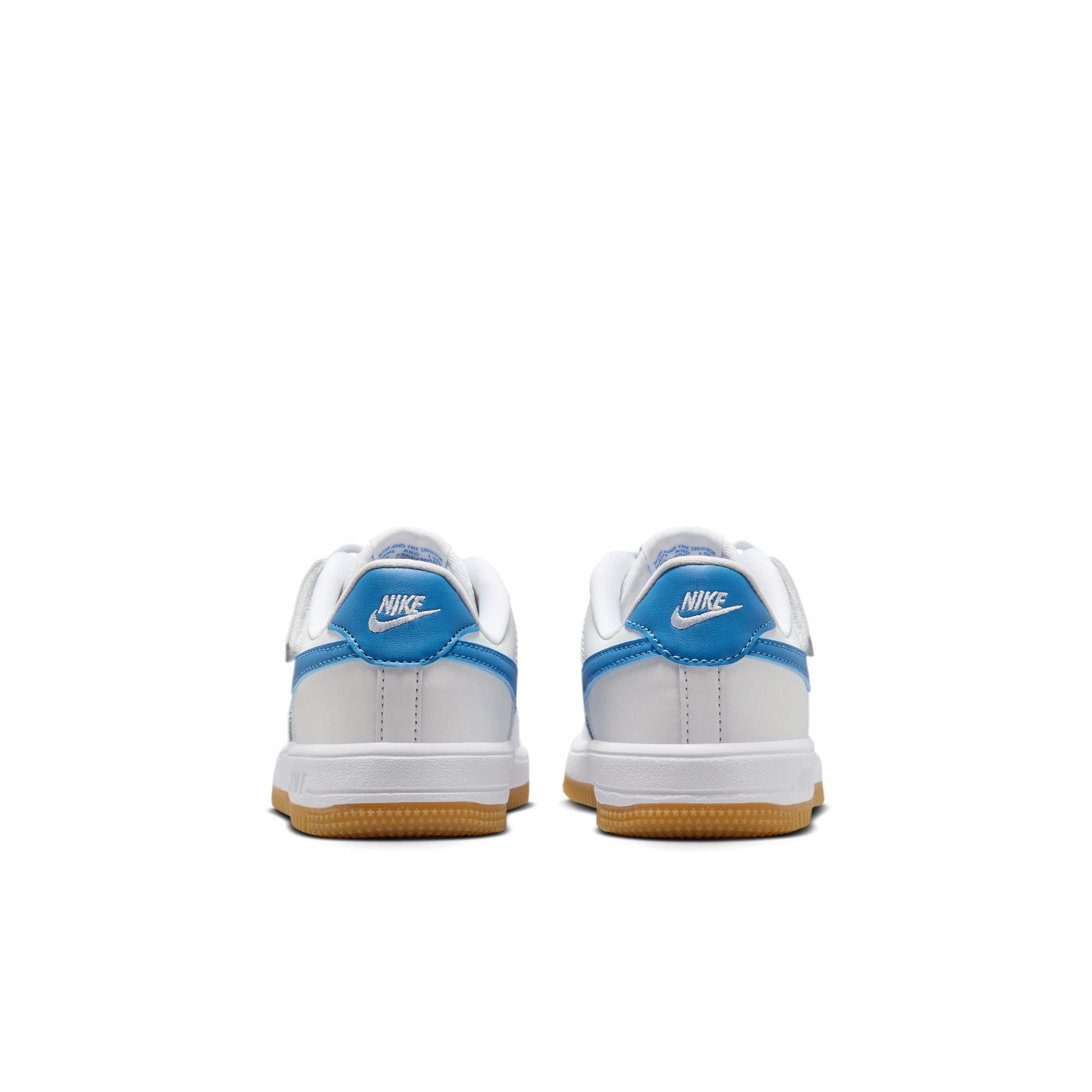 Nike Air Force 1 Low EasyOn Preschool Girls' "White/Blue Beyond/Gum Light Brown" Shoe