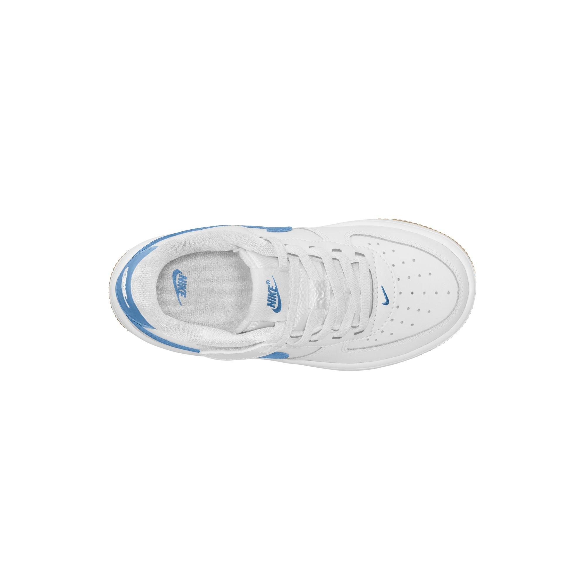 Nike Air Force 1 Low EasyOn Preschool Girls' "White/Blue Beyond/Gum Light Brown" Shoe