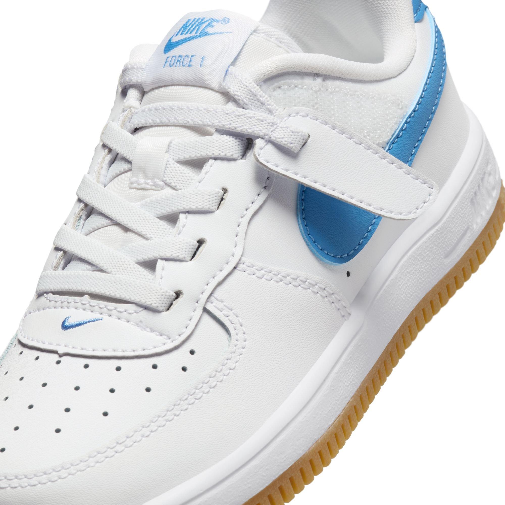 Nike Air Force 1 Low EasyOn Preschool Girls' "White/Blue Beyond/Gum Light Brown" Shoe
