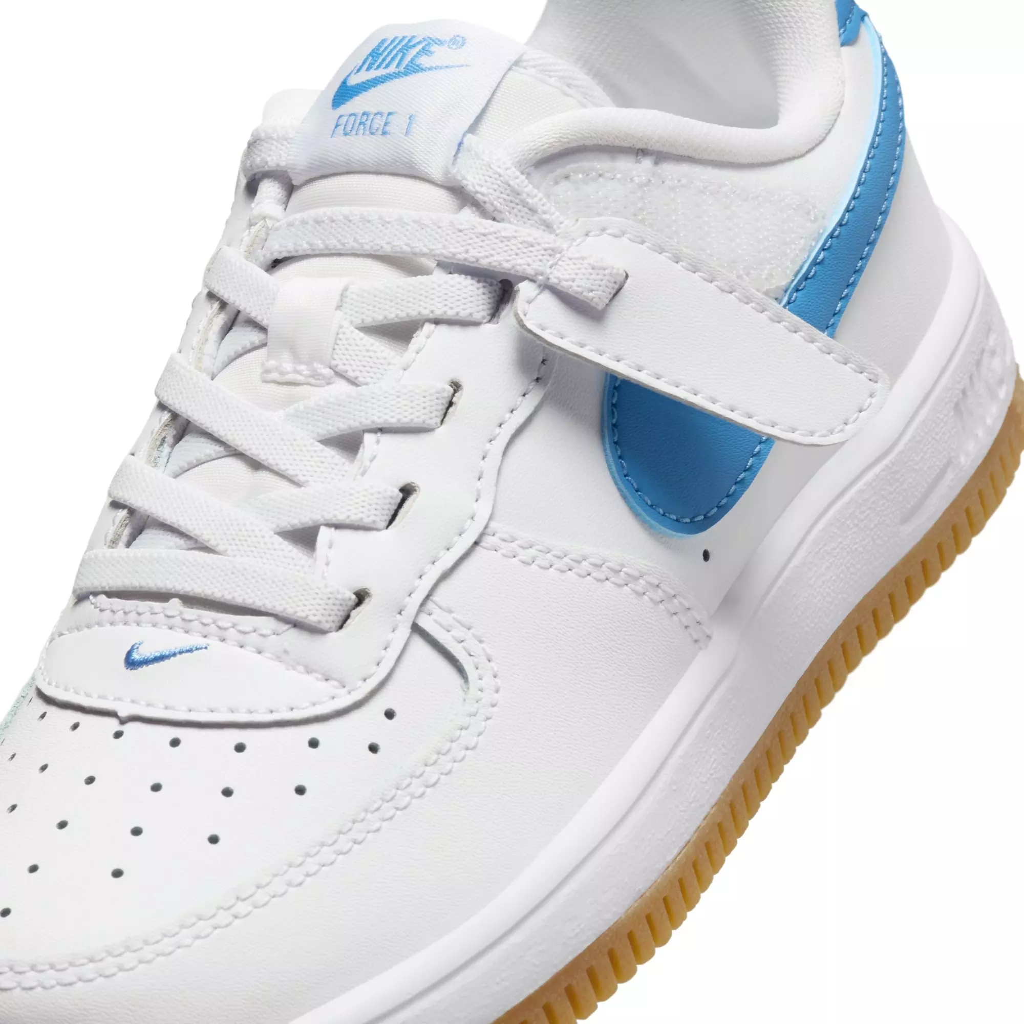 Nike Air Force 1 Low EasyOn "White/Blue Beyond/Gum Light Brown" Preschool Girls' Shoe - WHITE/BLUE