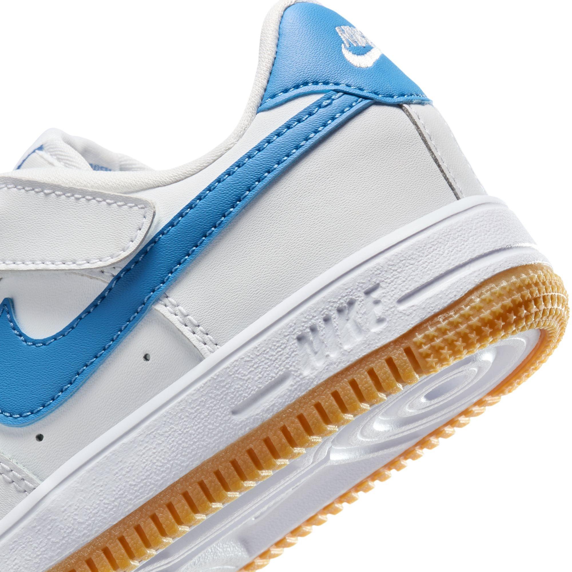 Nike Air Force 1 Low EasyOn Preschool Girls' "White/Blue Beyond/Gum Light Brown" Shoe