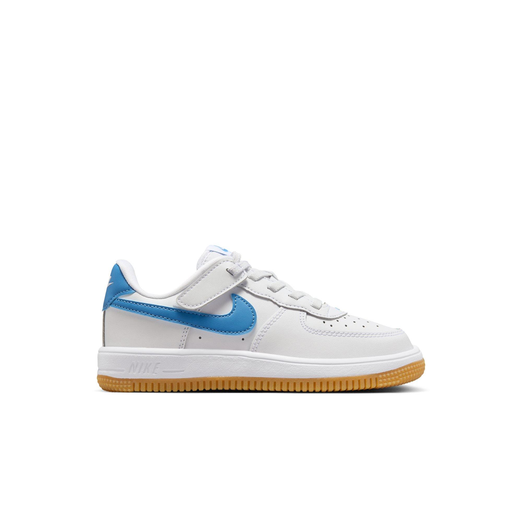 Nike Air Force 1 Low EasyOn Preschool Girls' "White/Blue Beyond/Gum Light Brown" Shoe