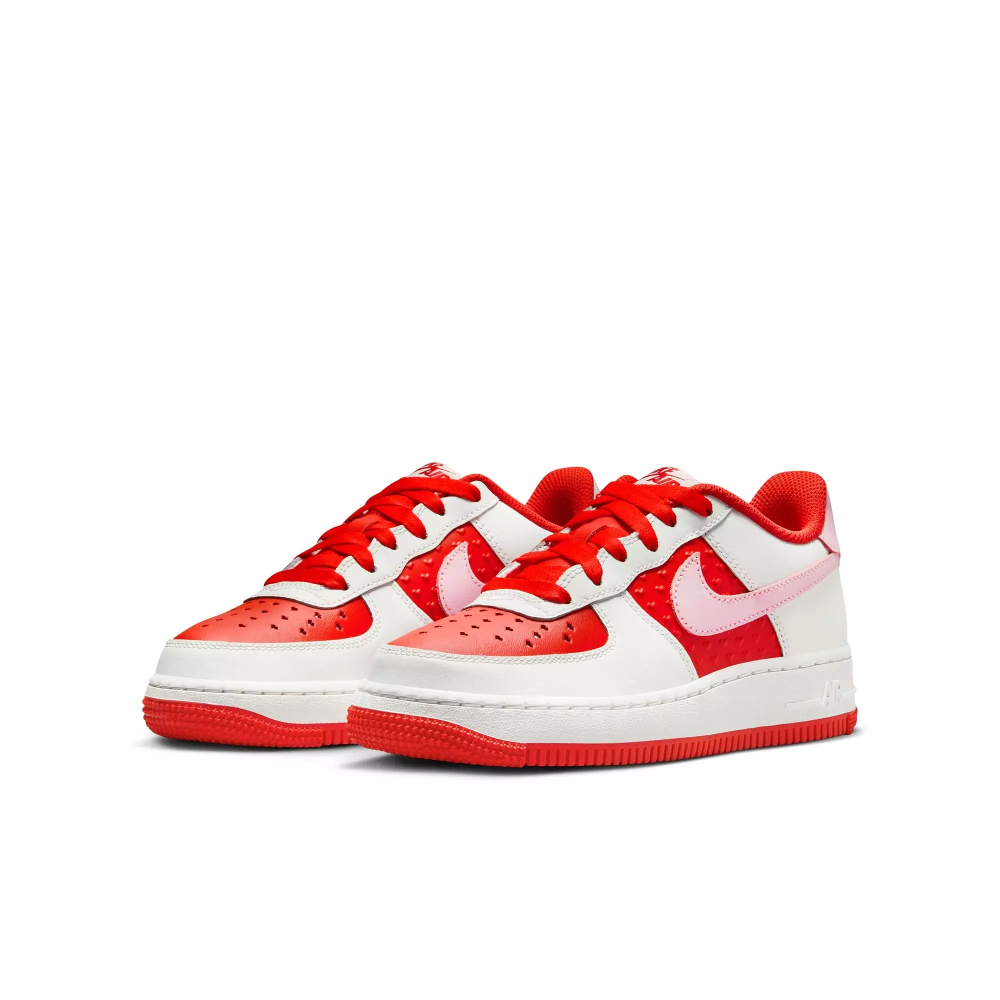 Nike Air Force 1 "Summit White/Pink Foam/Lt Crimson" Grade School Girls' Shoe - RED/WHITE
