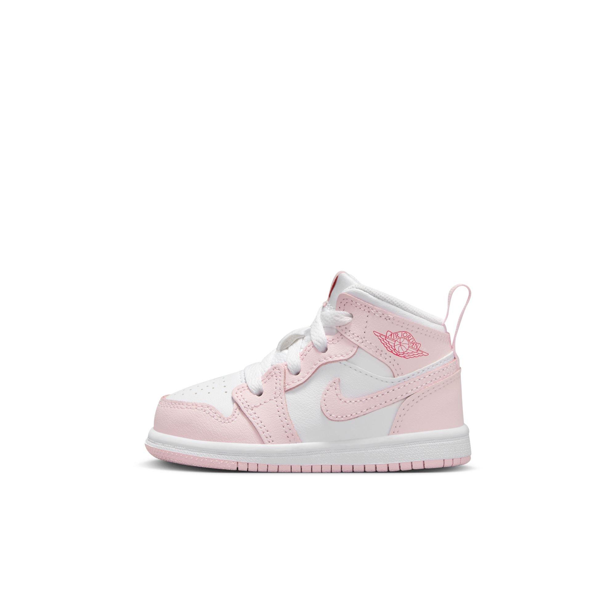 Jordan 1 Mid Toddler Girls' "Pink Foam/White/Fire Red" Shoe