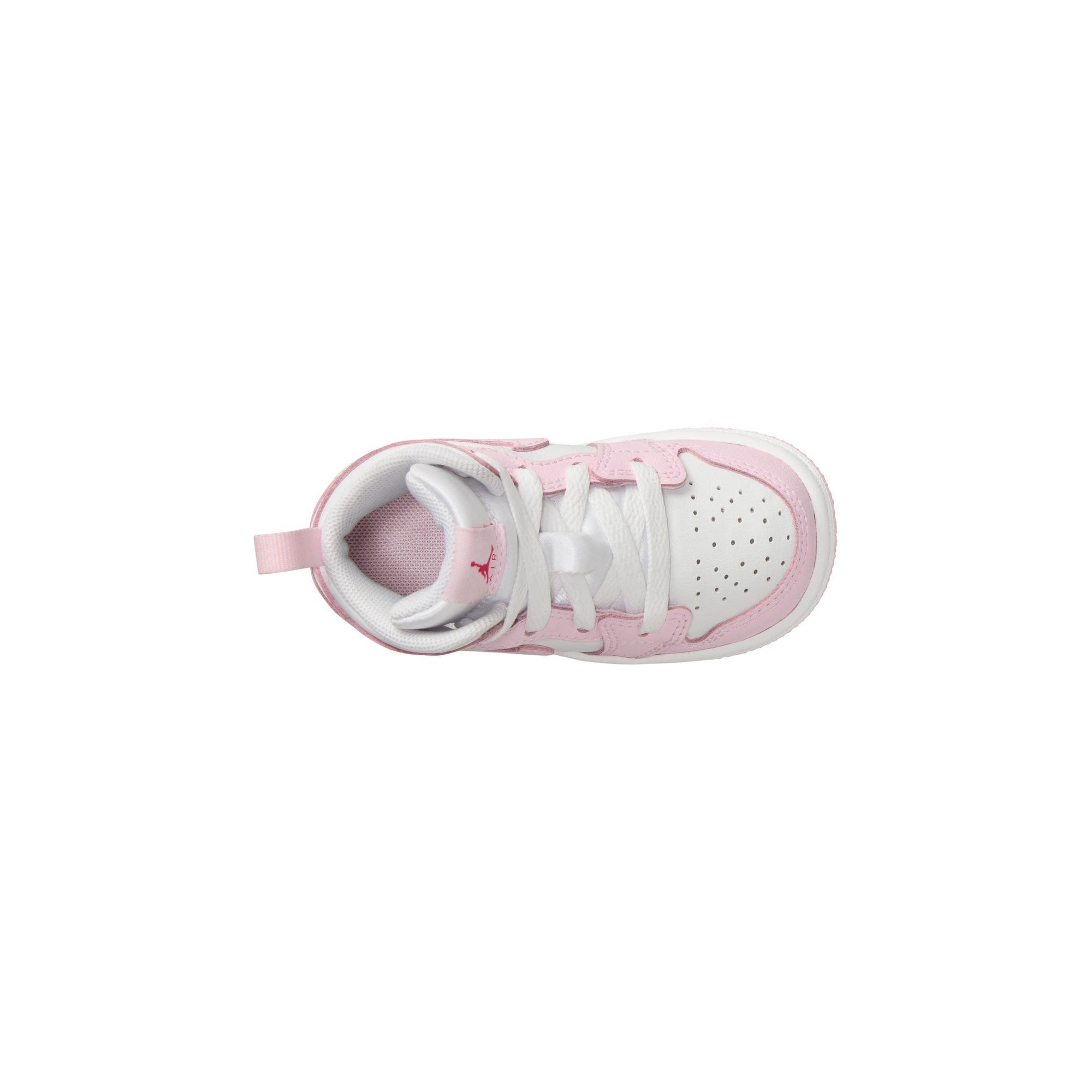 Jordan 1 Mid Toddler Girls' "Pink Foam/White/Fire Red" Shoe