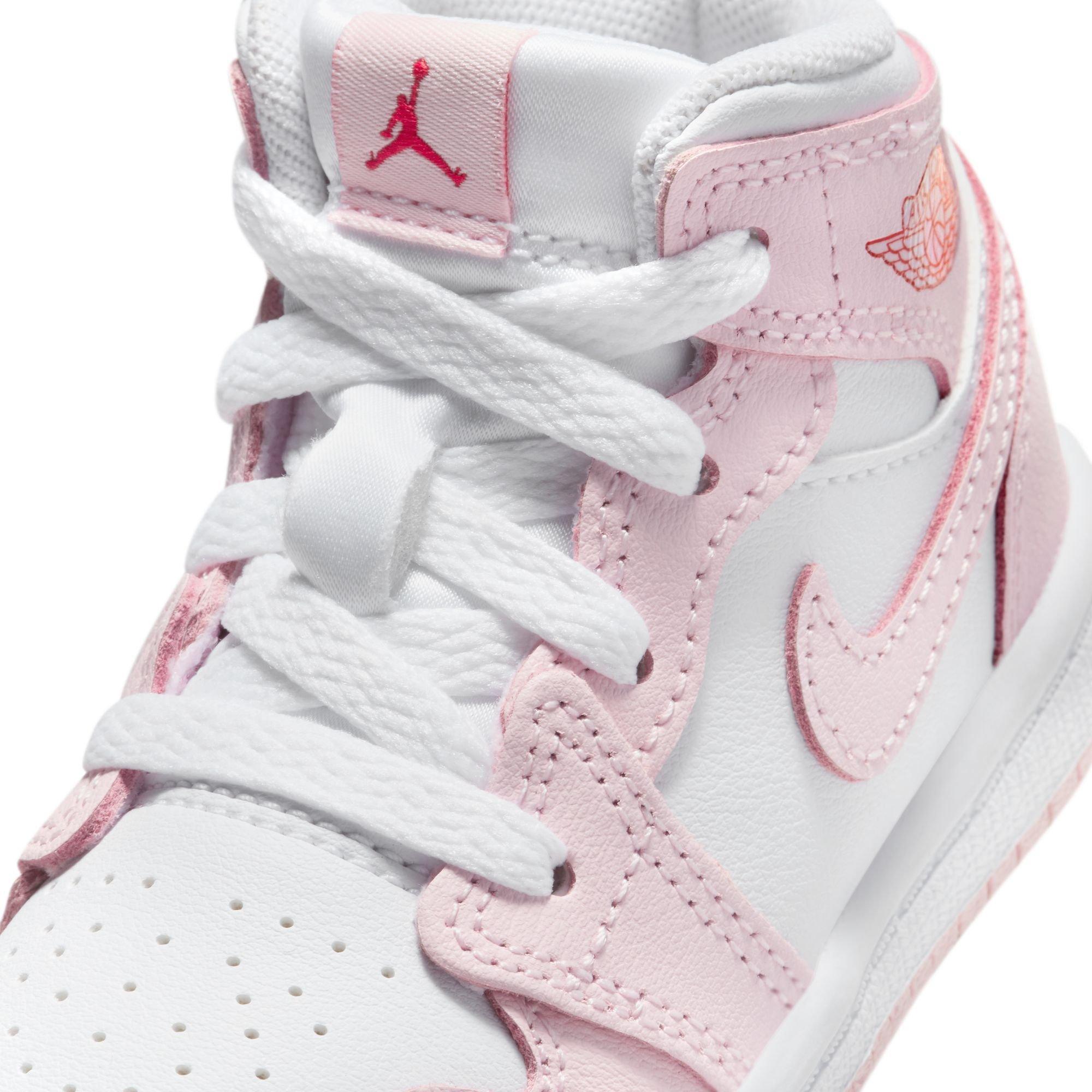 Jordan 1 Mid Toddler Girls' "Pink Foam/White/Fire Red" Shoe