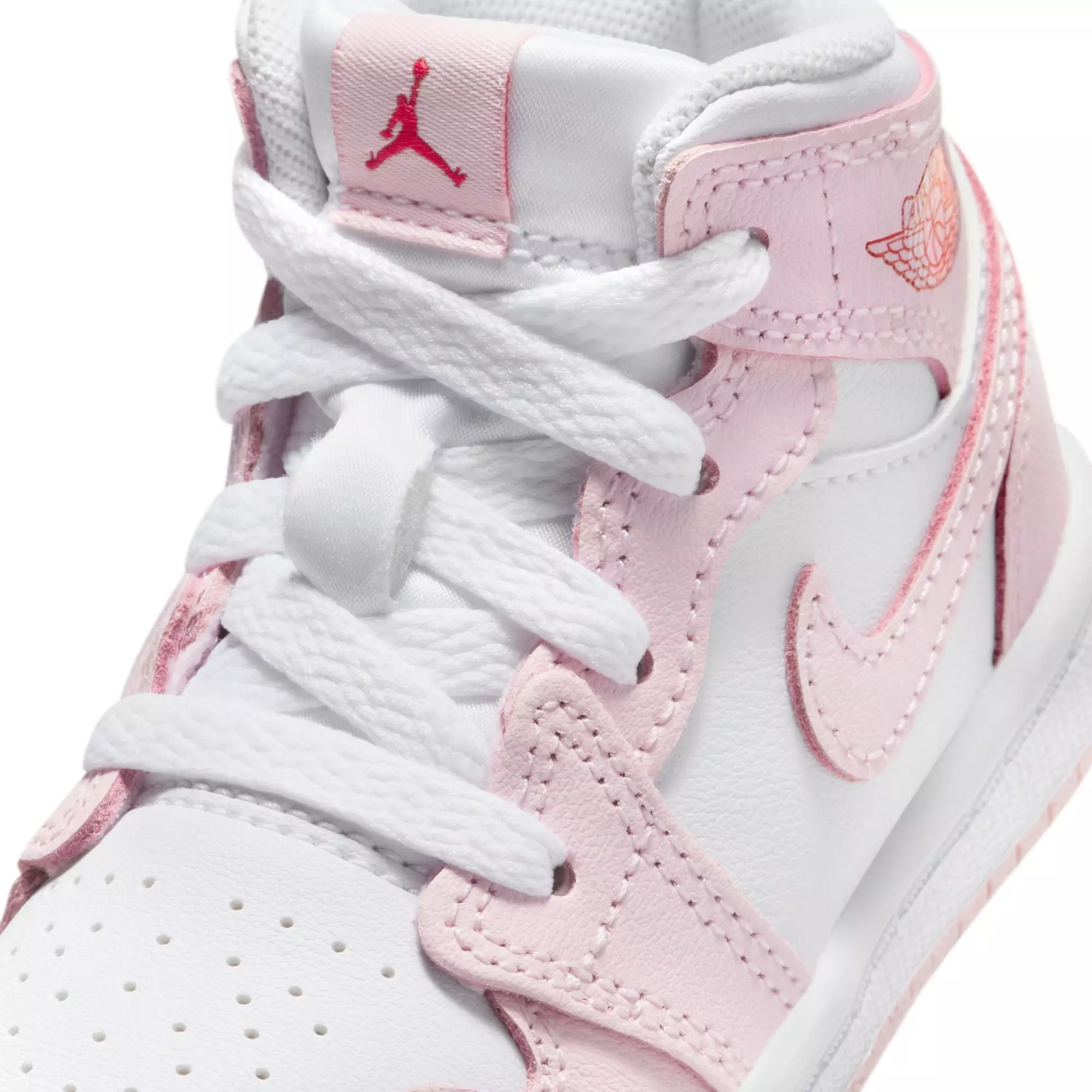 Jordan 1 Mid "Pink Foam/White/Fire Red" Toddler Girls' Shoe - WHITE/PINK