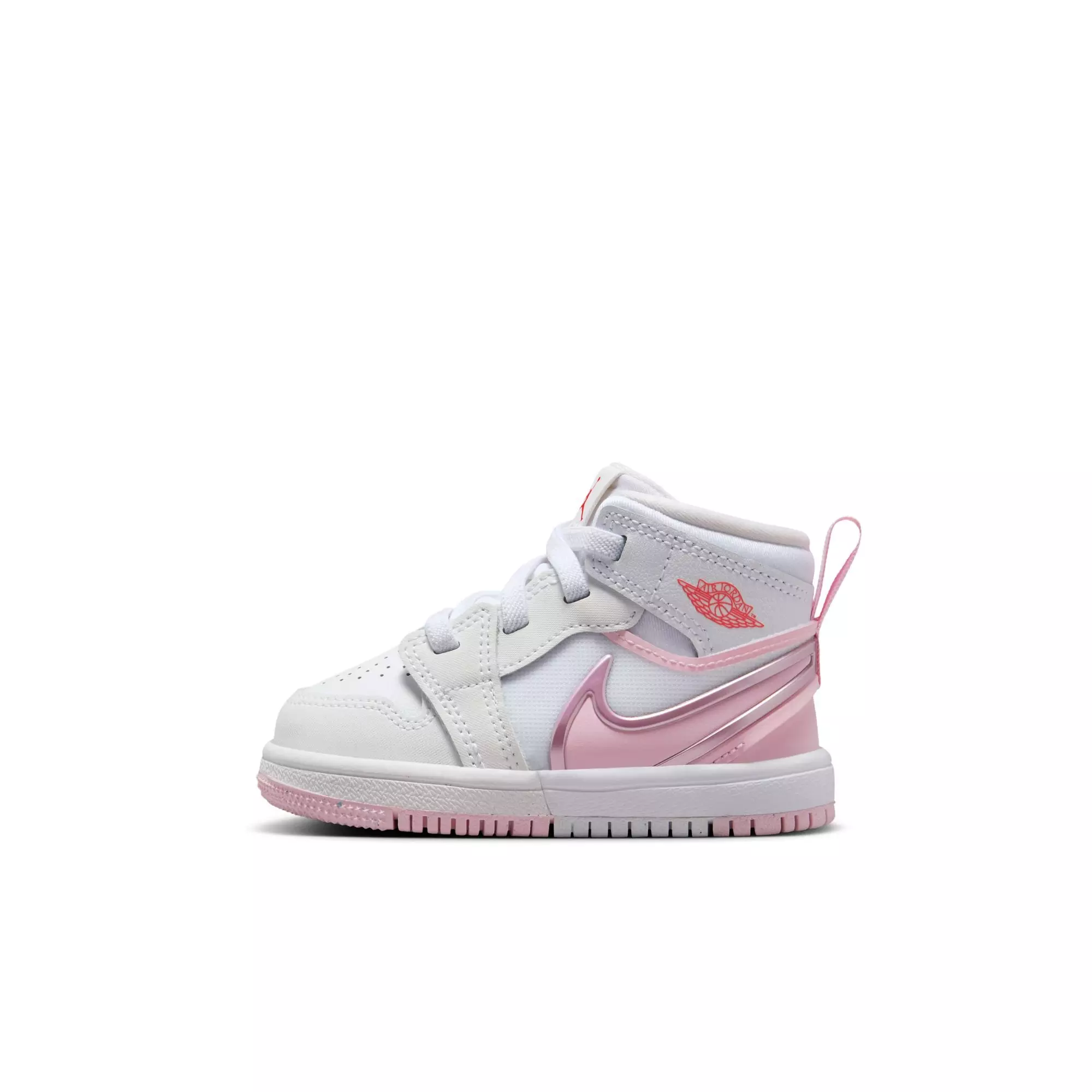 Jordan 1 Mid RM EasyOn "White/Pink Foam/Red" Toddler Girls' Shoe - WHITE/PINK
