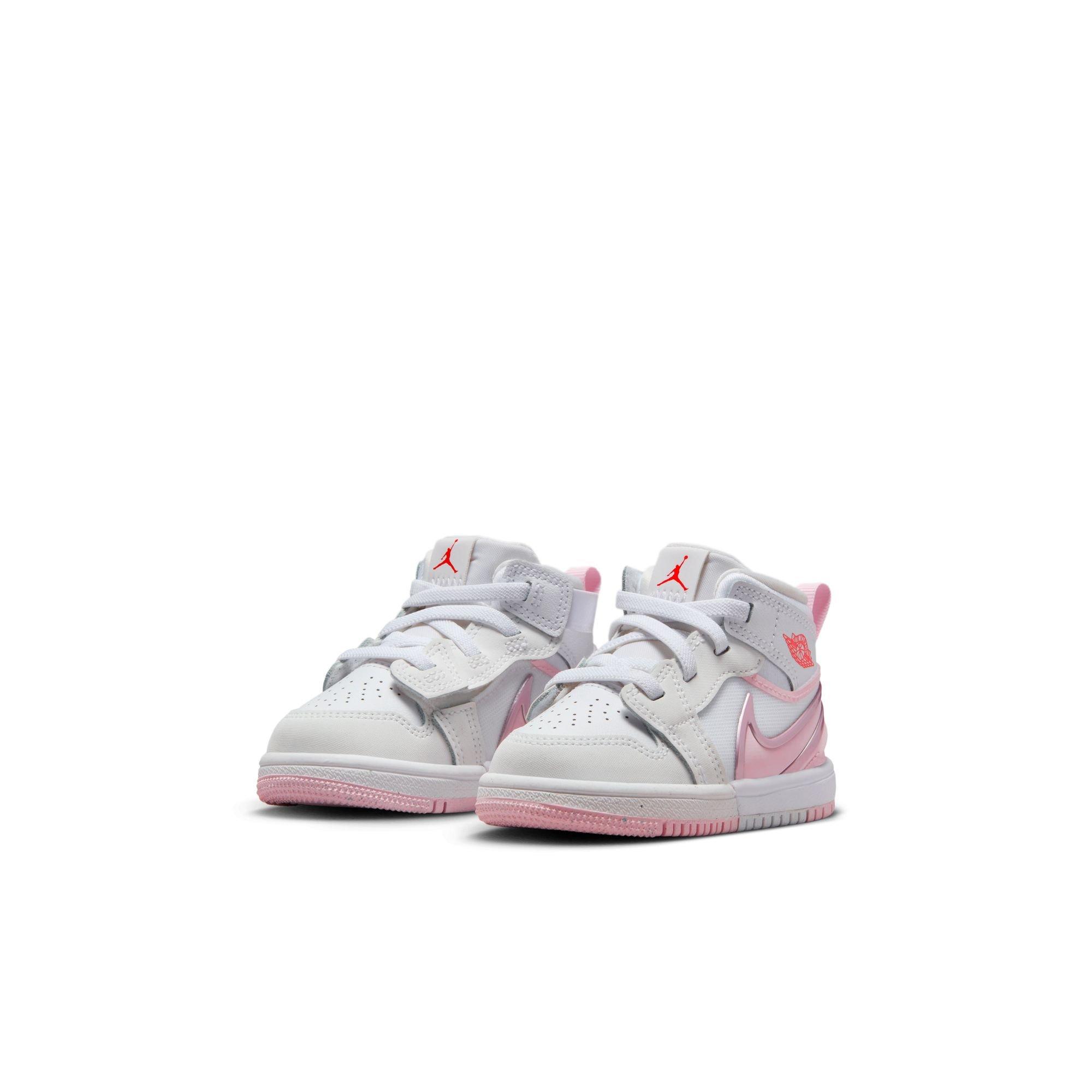 Jordan 1 Mid RM EasyOn Toddler Girls' "White/Pink Foam/Red" Shoe