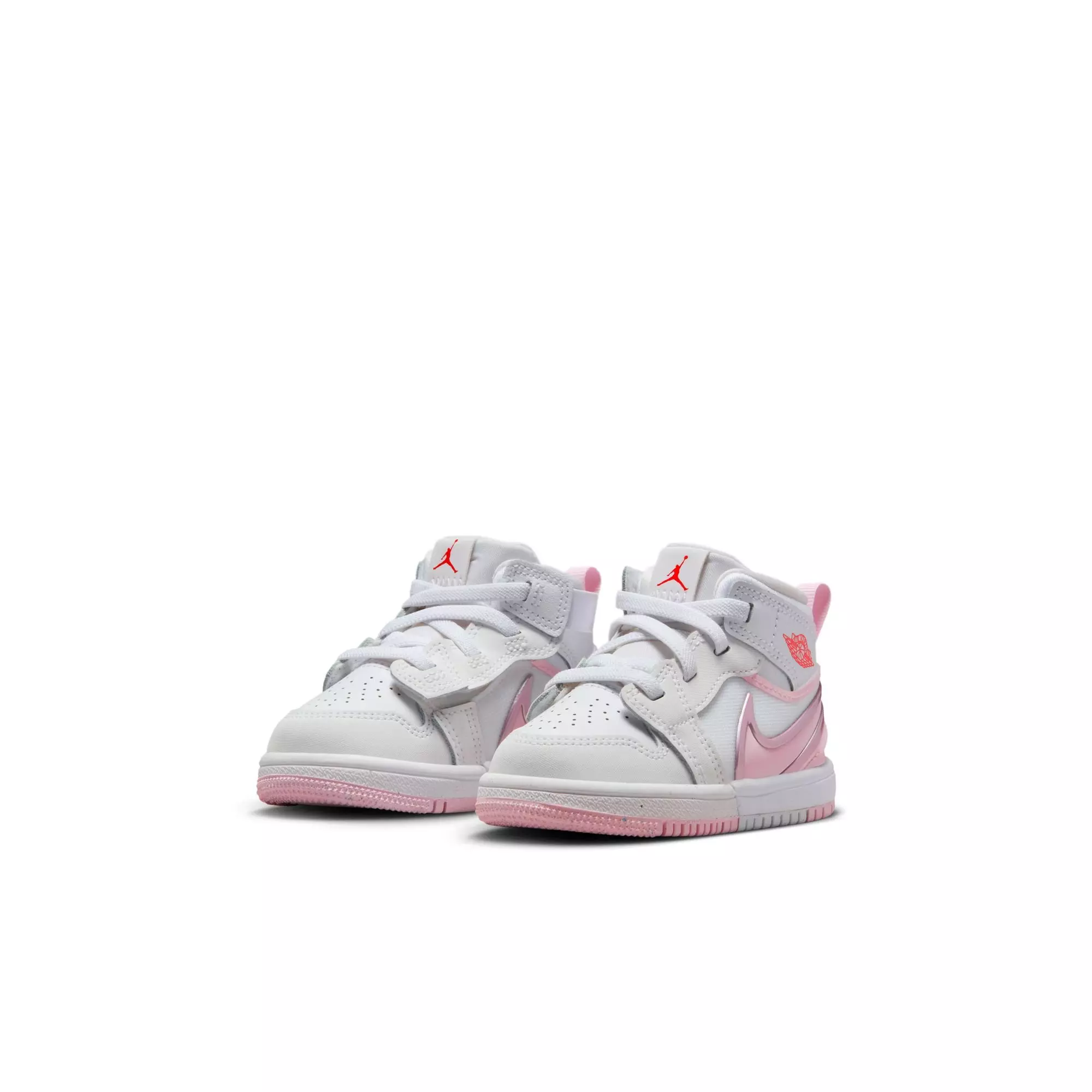 Jordan 1 Mid RM EasyOn "White/Pink Foam/Red" Toddler Girls' Shoe - WHITE/PINK