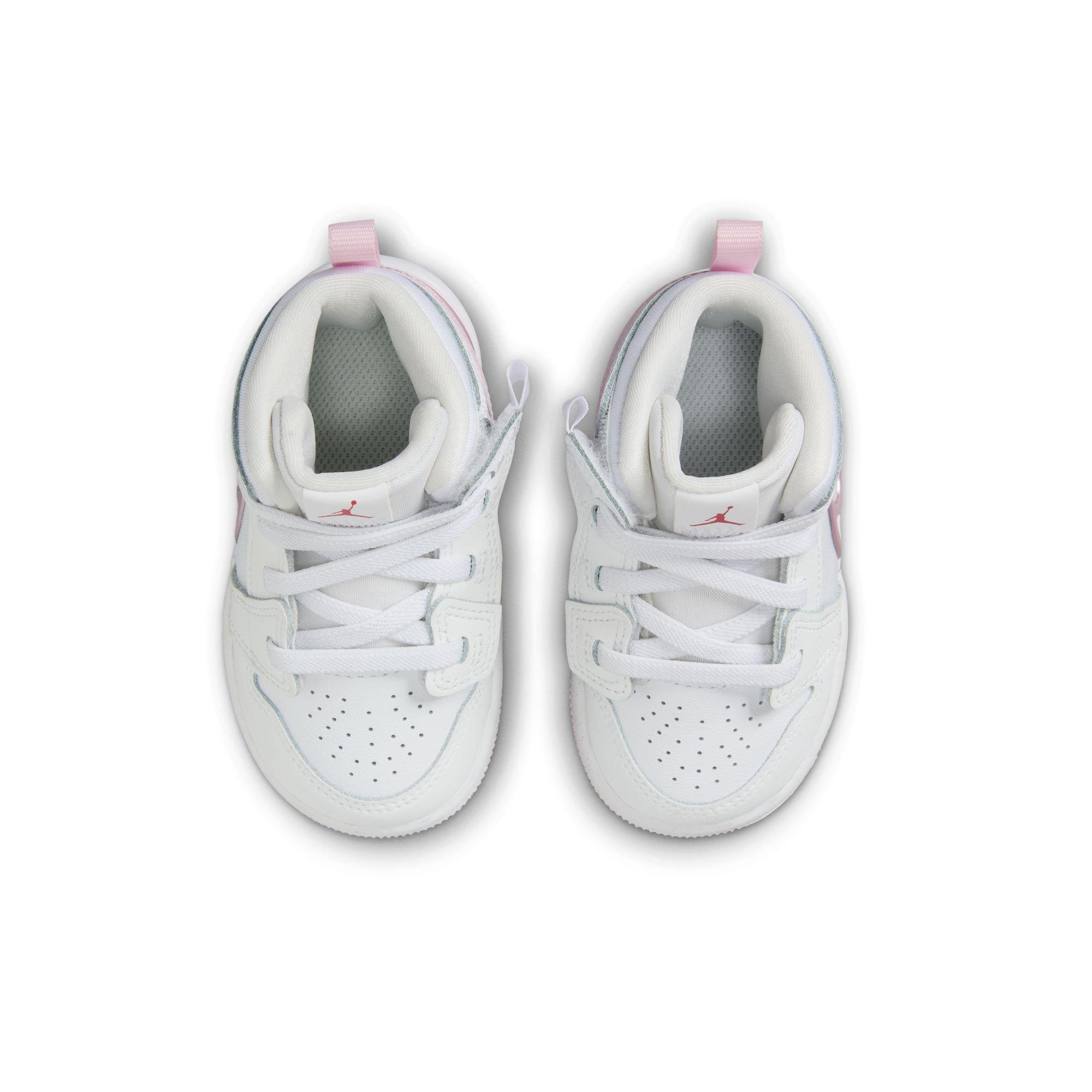 Jordan 1 Mid RM EasyOn Toddler Girls' "White/Pink Foam/Red" Shoe