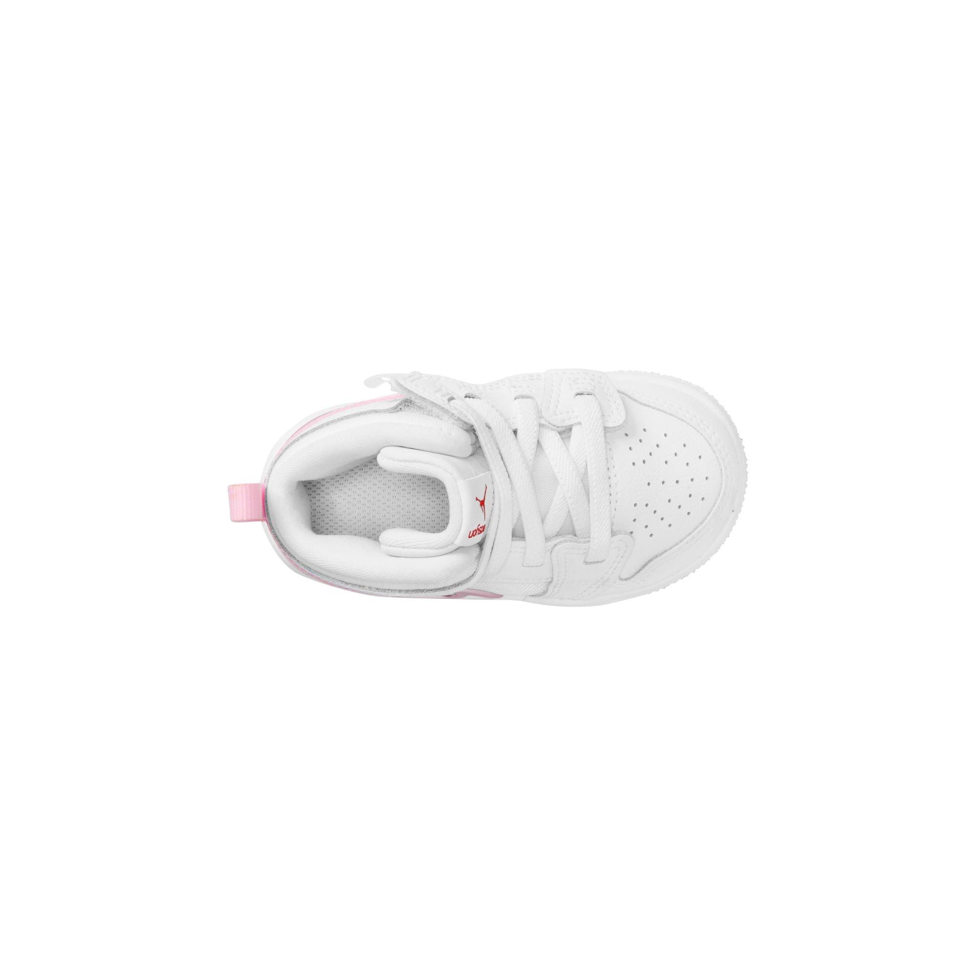 Jordan 1 Mid RM EasyOn Toddler Girls' "White/Pink Foam/Red" Shoe