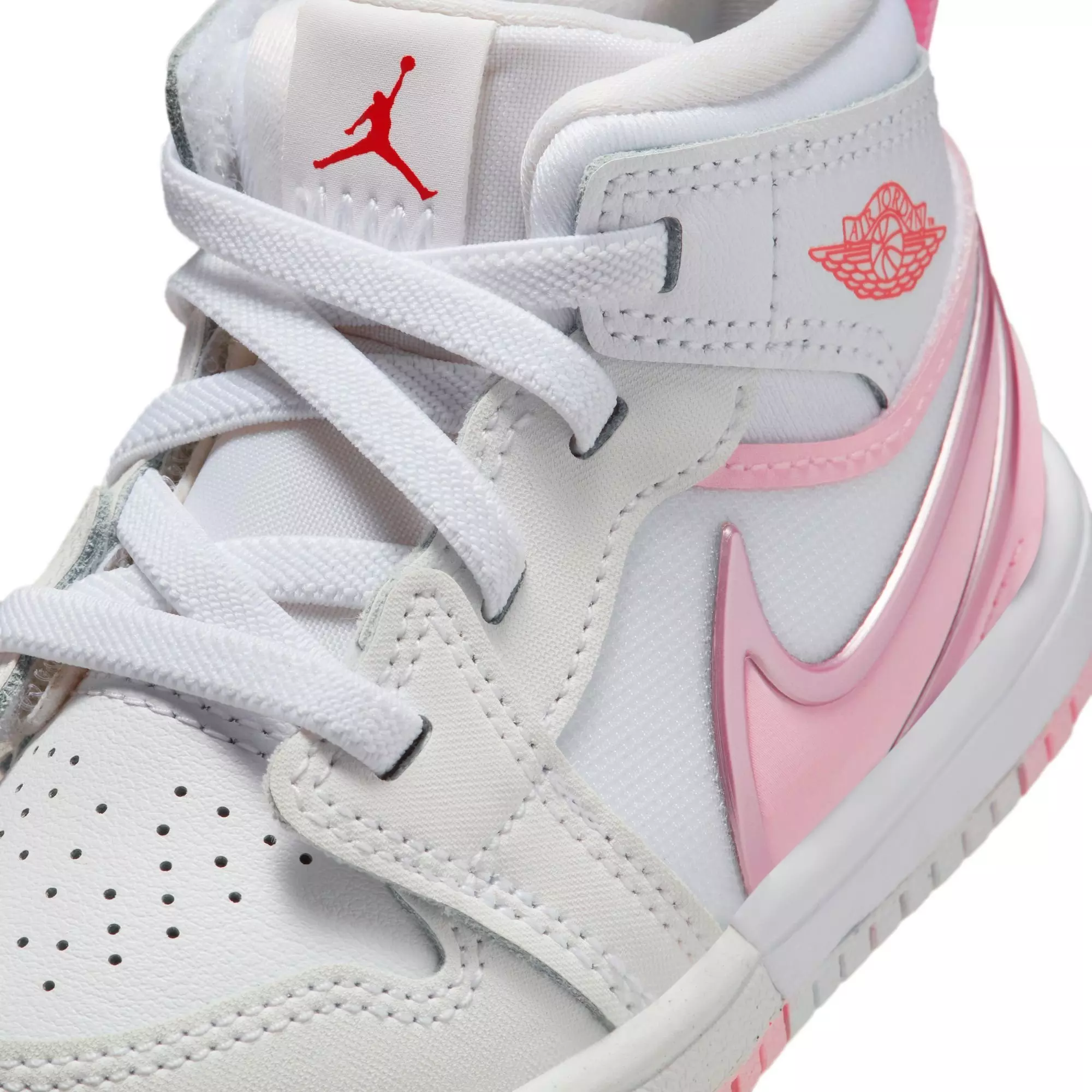 Jordan 1 Mid RM EasyOn "White/Pink Foam/Red" Toddler Girls' Shoe - WHITE/PINK