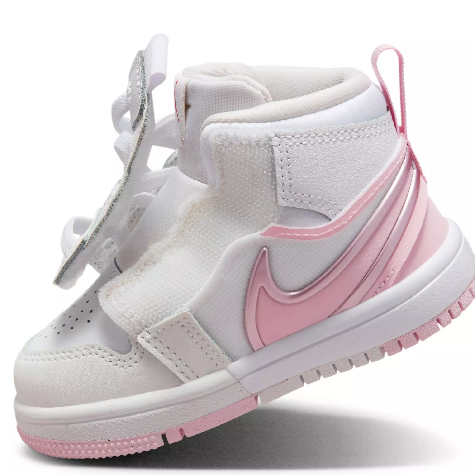 Jordan 1 Mid RM EasyOn "White/Pink Foam/Red" Toddler Girls' Shoe - WHITE/PINK