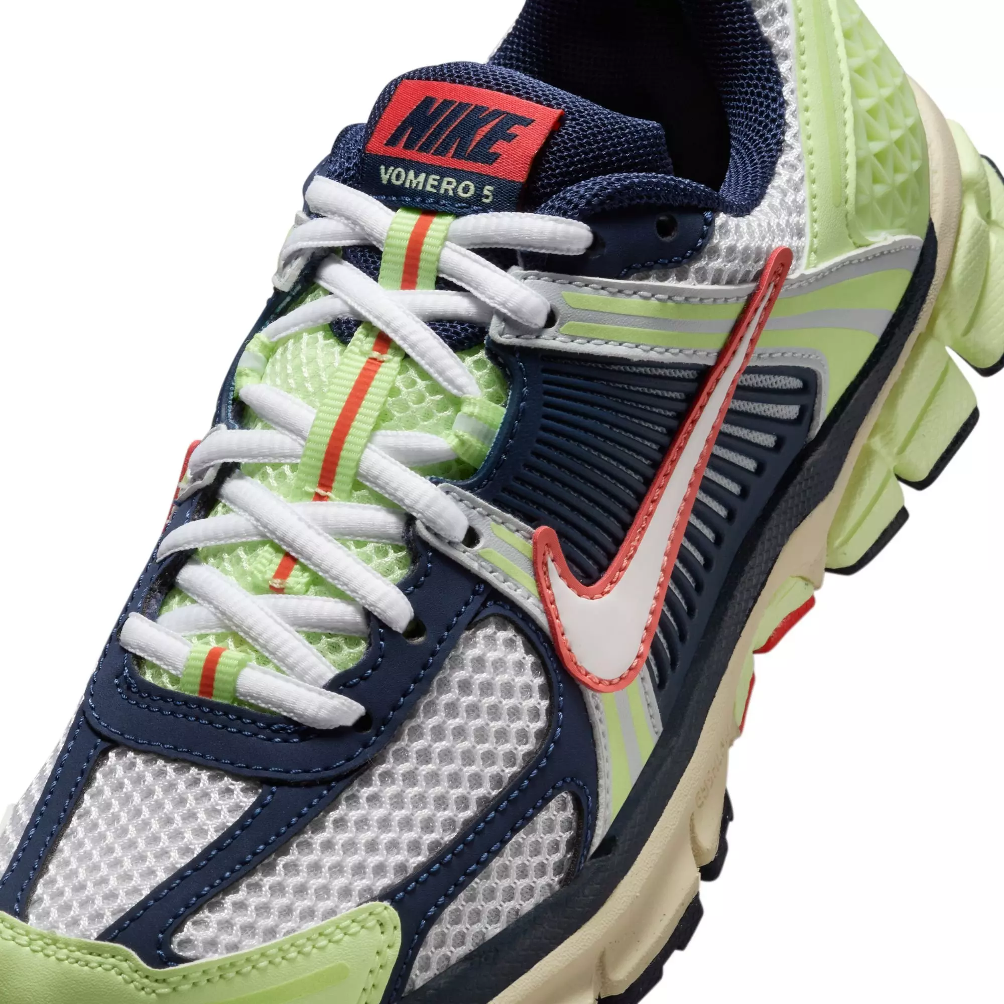 Nike Vomero 5 "Barely Volt/White/Midnight Navy" Grade School Boys' Shoe - WHITE/VOLT